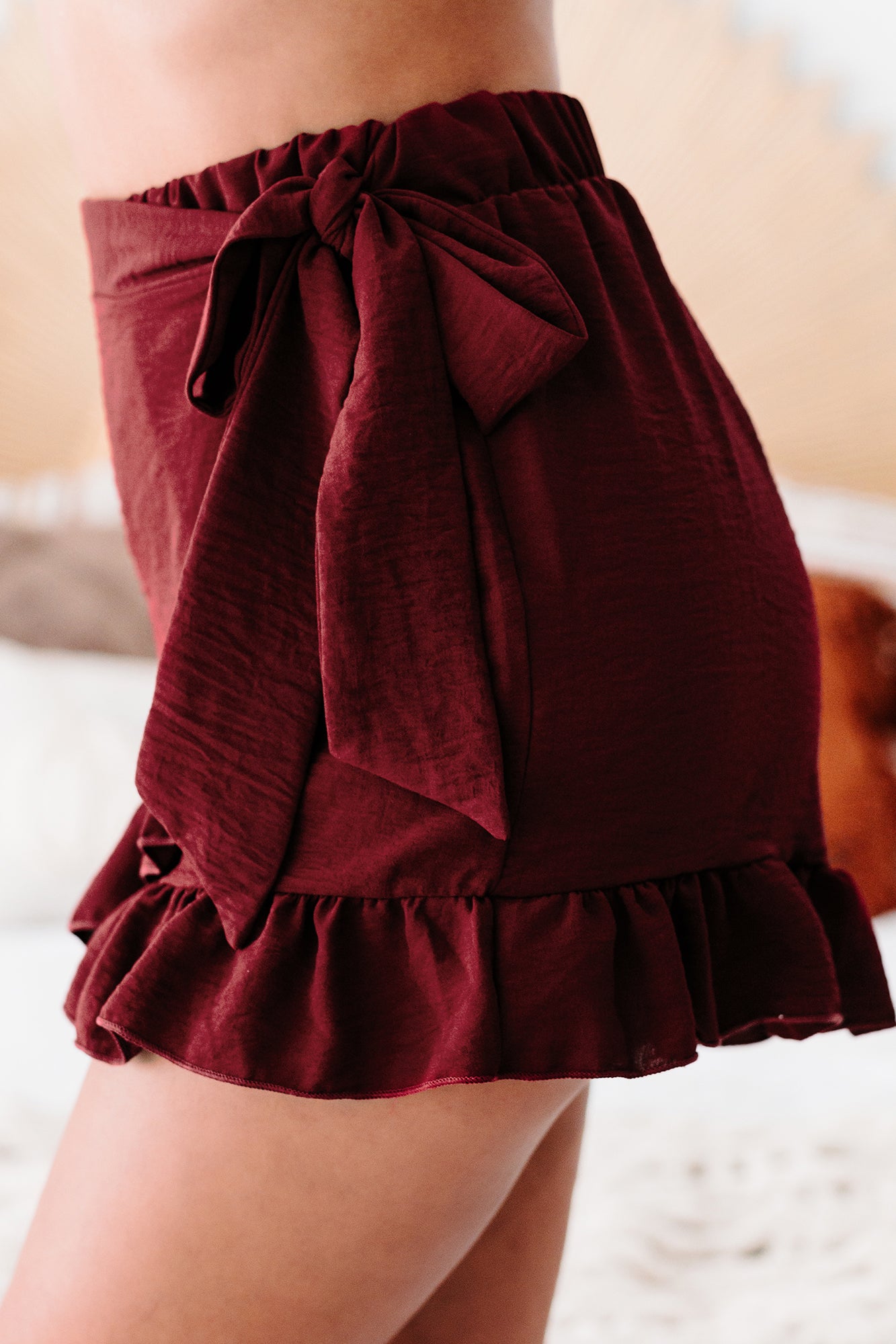 Stylish Situation Faux Wrap Skort (Burgundy)-The Formal Wear