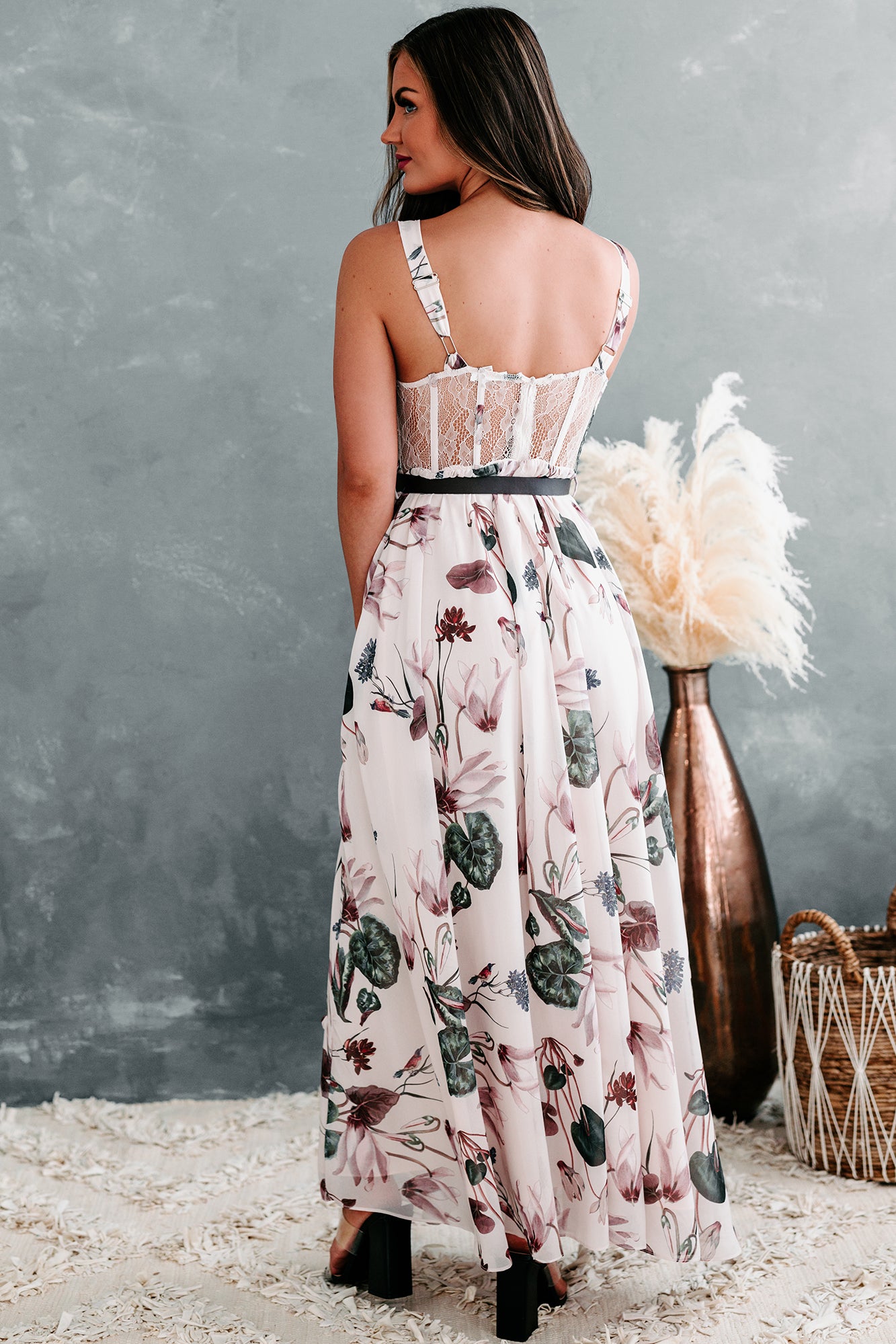 Romantic Reasons Lace Bustier Floral Maxi Dress (Mauve)-The Formal Wear