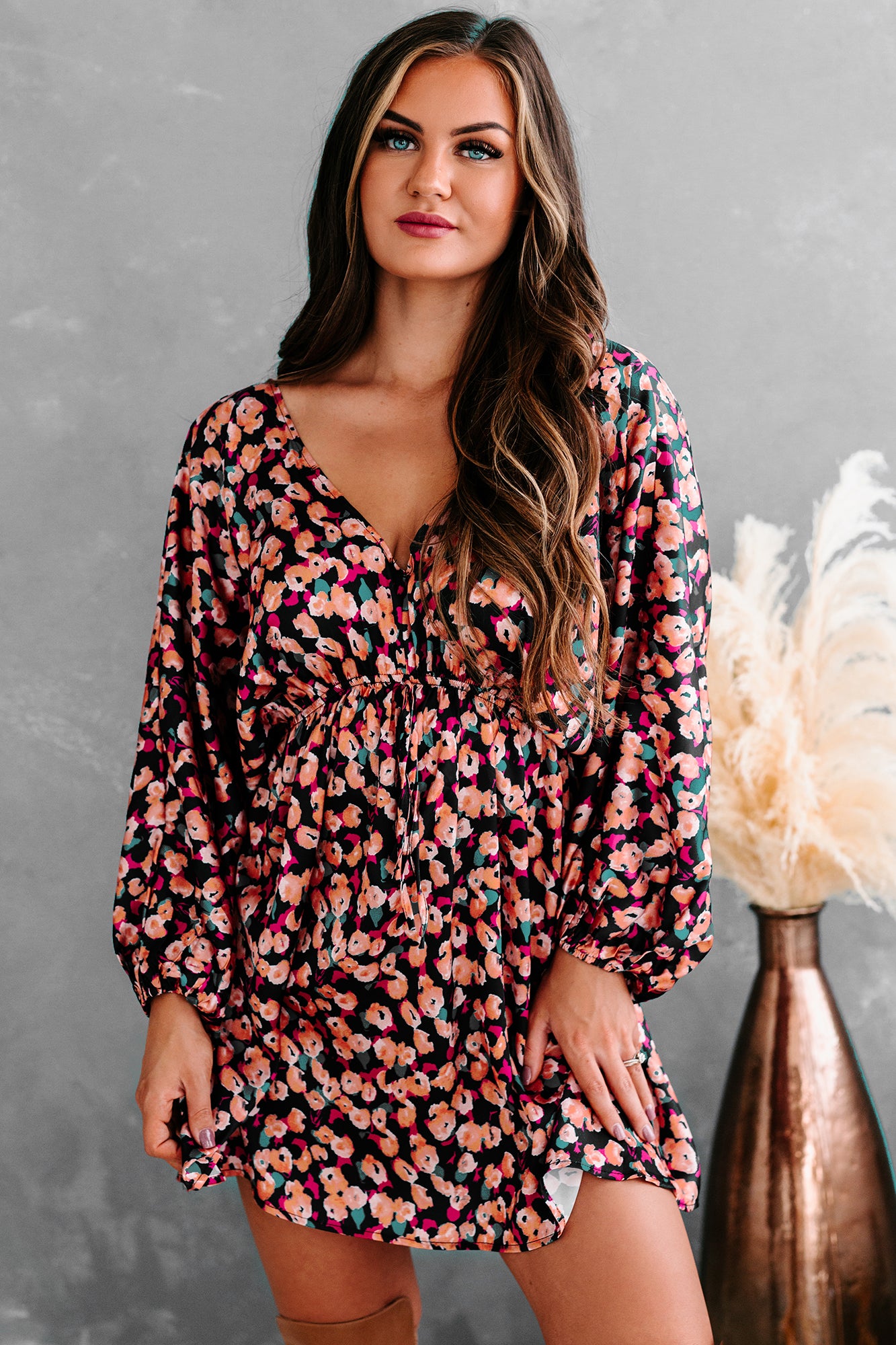 Matilda Printed Mini Dress (Navy)-The Formal Wear