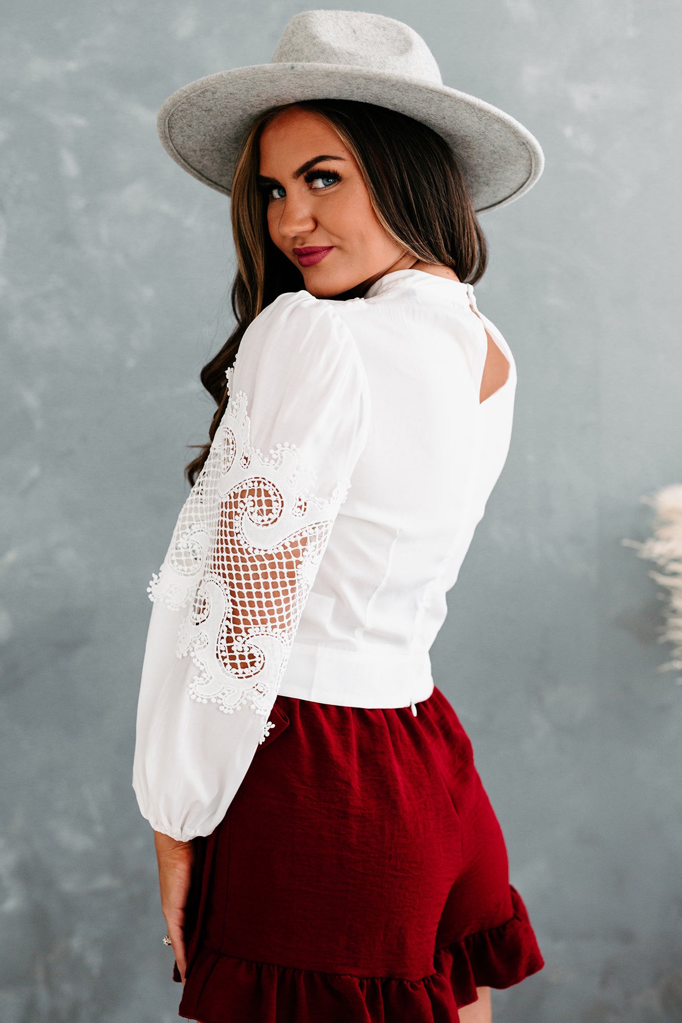 Natalia Open Crochet Long Sleeve Top (Off White)-The Formal Wear