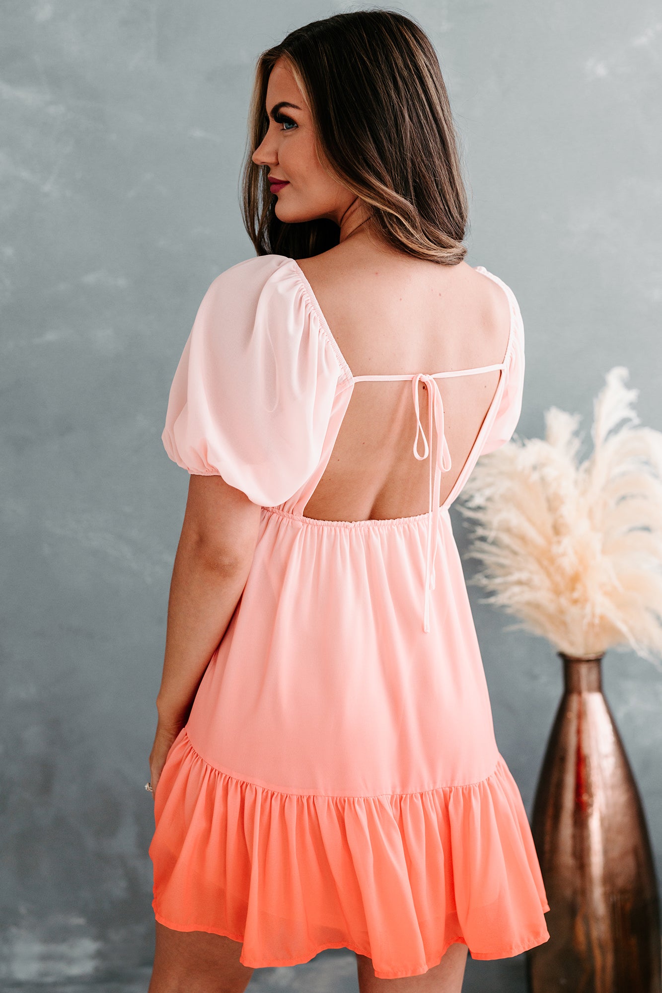 Long Beach Lover Tie-Back Ombré Dress (Coral)-The Formal Wear