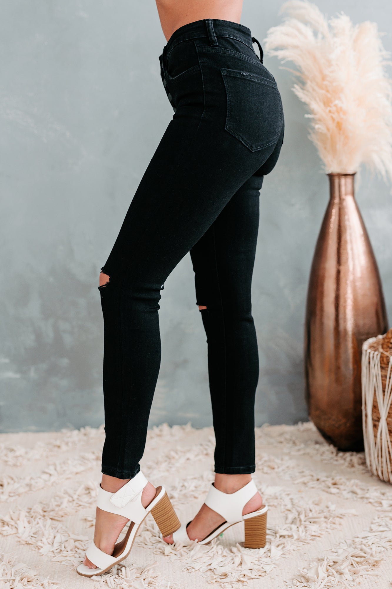 Carlisle Flying Monkey Mid-Rise Button-Fly Skinny Jeans (Black)-The Formal Wear