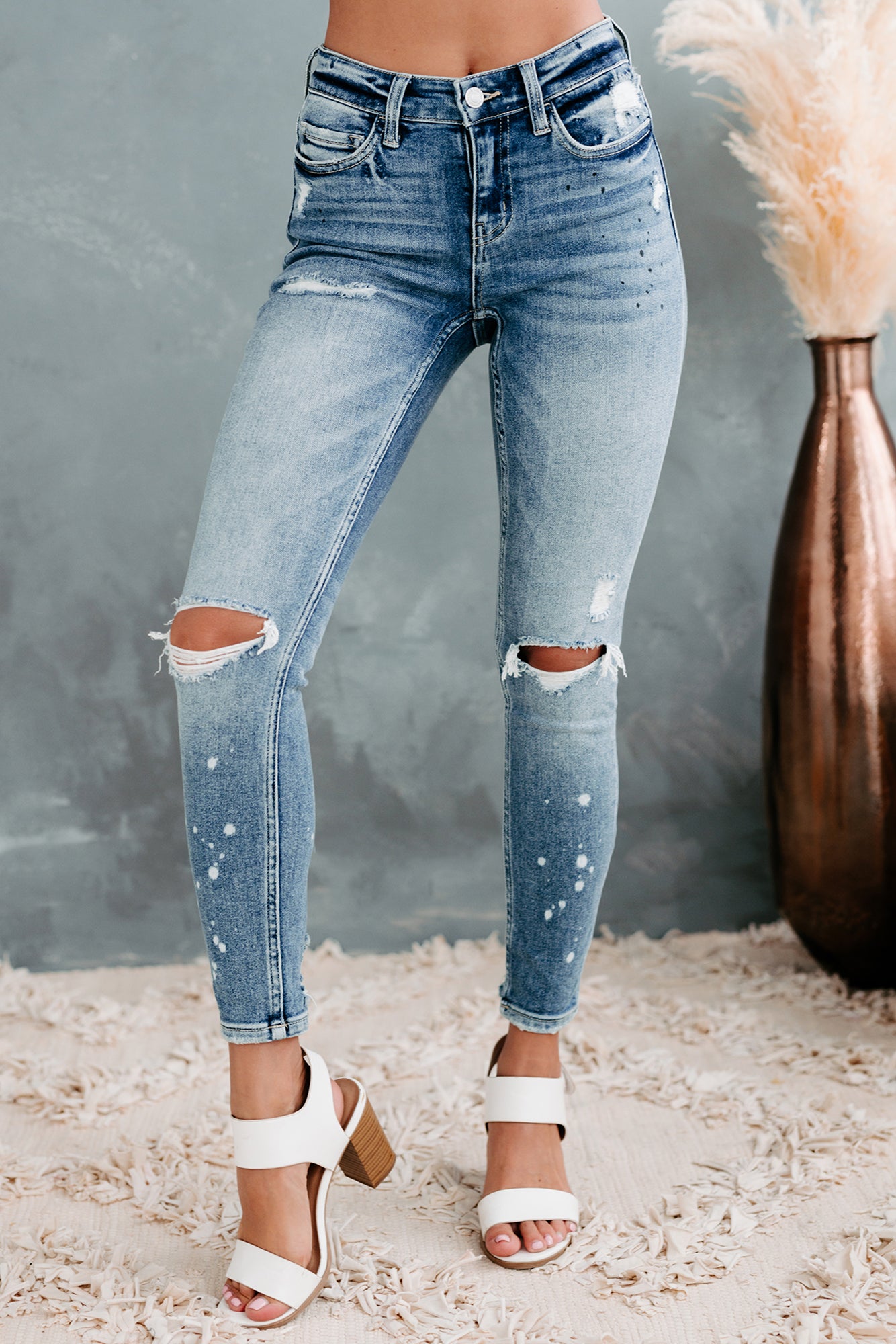 Sakura Flying Monkey Mid-Rise Paint Splatter Skinny Jeans (Medium Light)-The Formal Wear