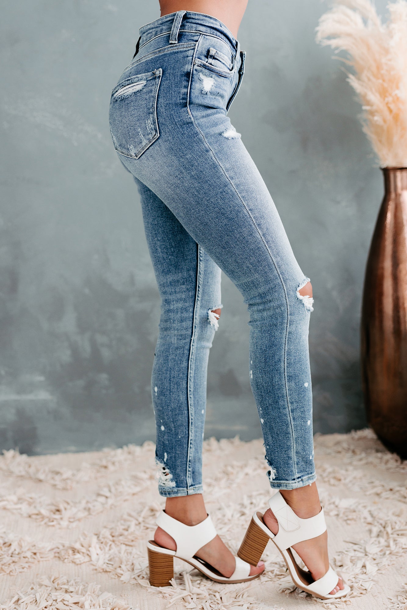 Sakura Flying Monkey Mid-Rise Paint Splatter Skinny Jeans (Medium Light)-The Formal Wear