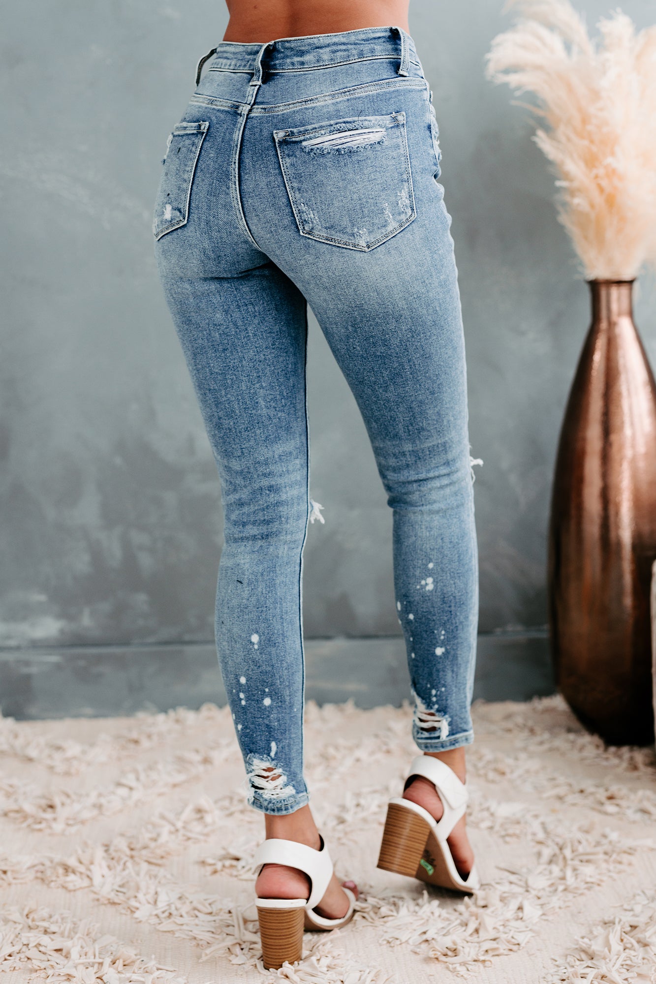 Sakura Flying Monkey Mid-Rise Paint Splatter Skinny Jeans (Medium Light)-The Formal Wear