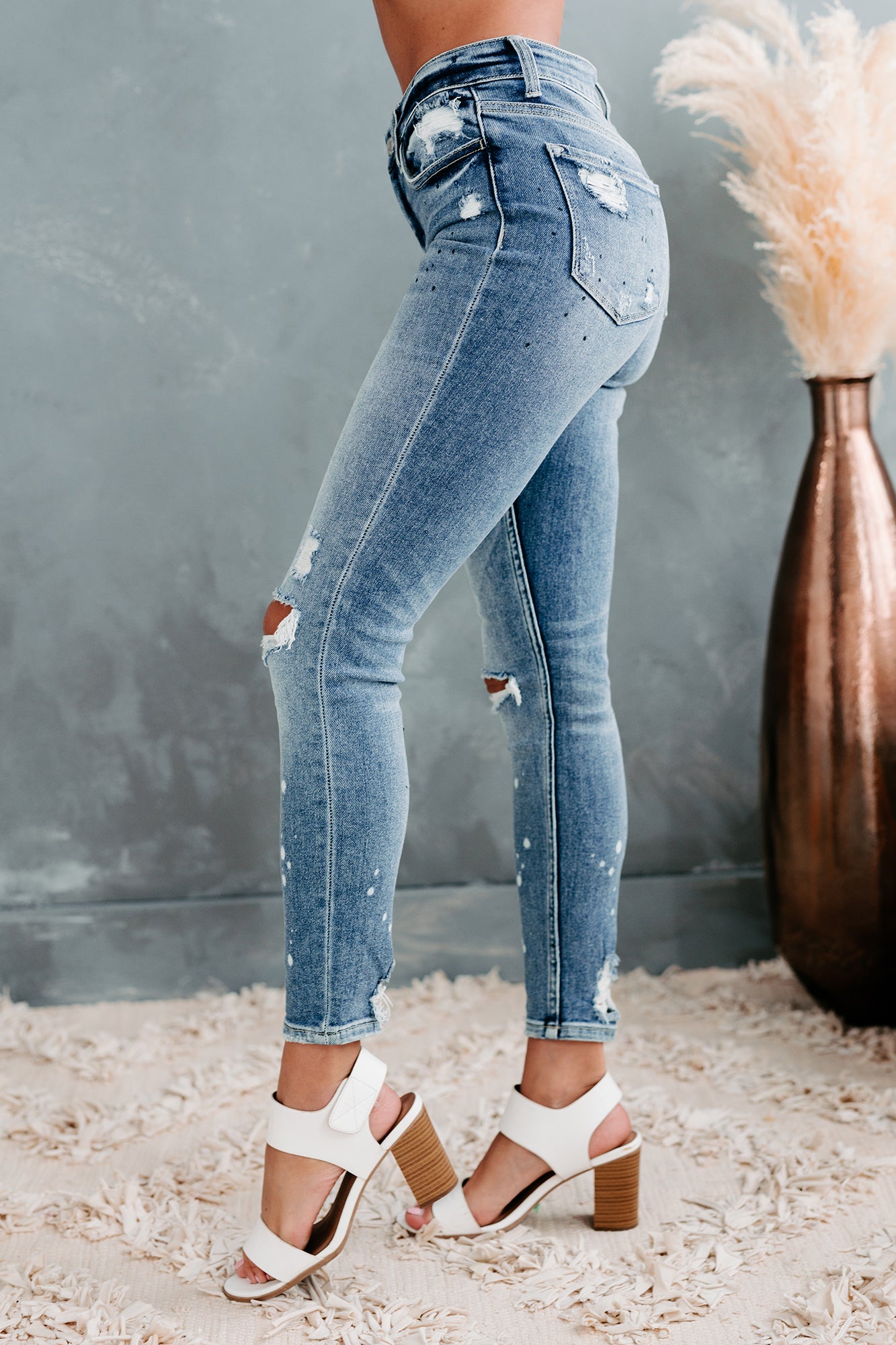 Sakura Flying Monkey Mid-Rise Paint Splatter Skinny Jeans (Medium Light)-The Formal Wear