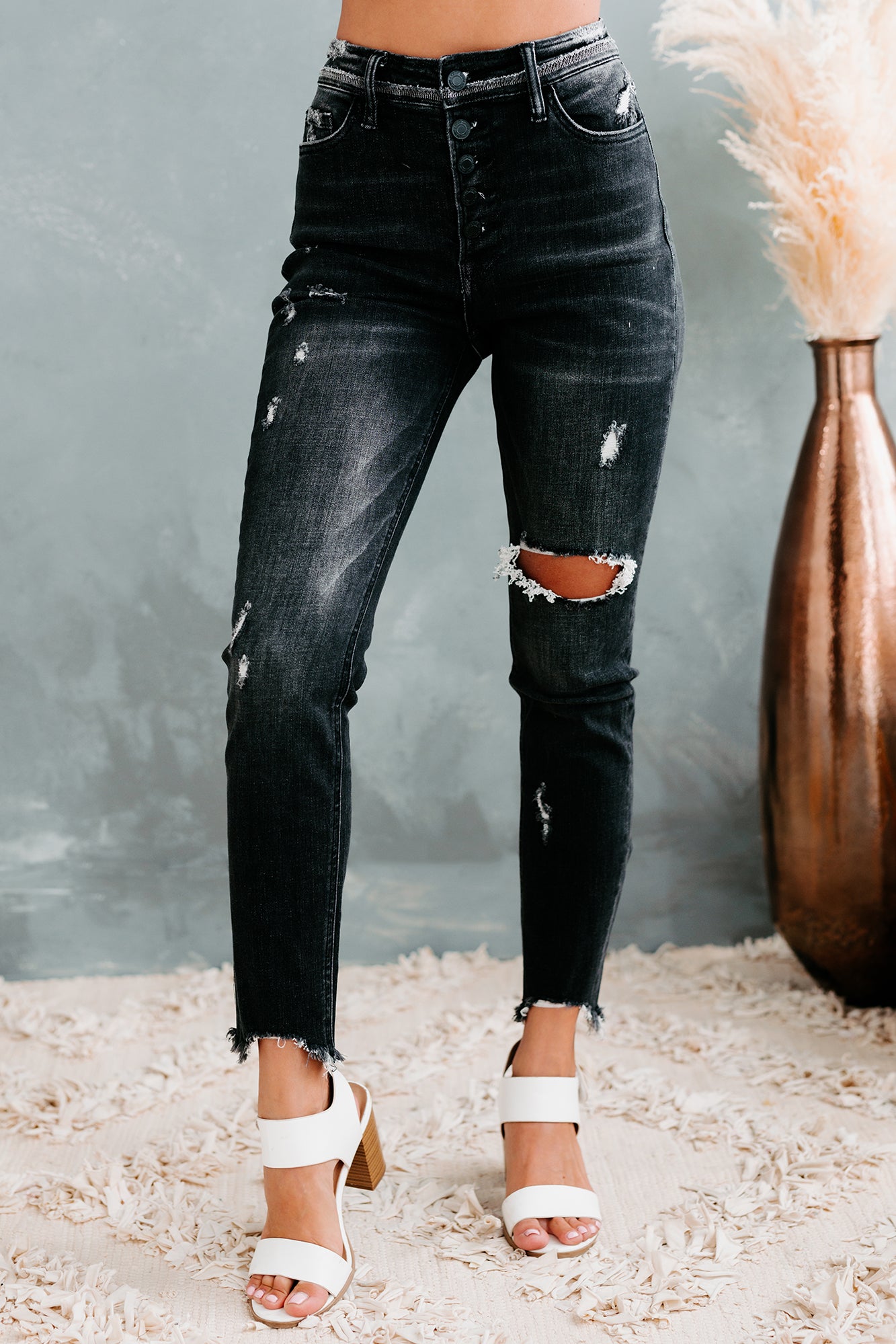 Nessie Flying Monkey High-Rise 5-Button Skinny Jeans (Black)-The Formal Wear