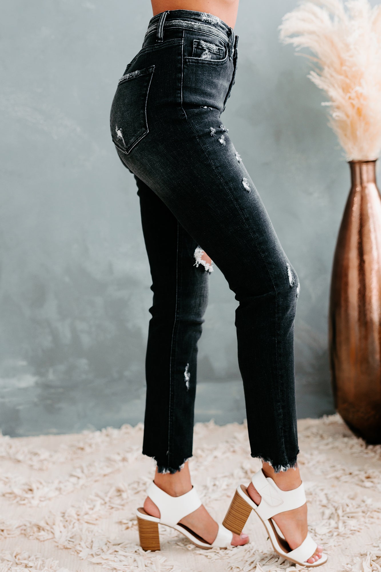 Nessie Flying Monkey High-Rise 5-Button Skinny Jeans (Black)-The Formal Wear