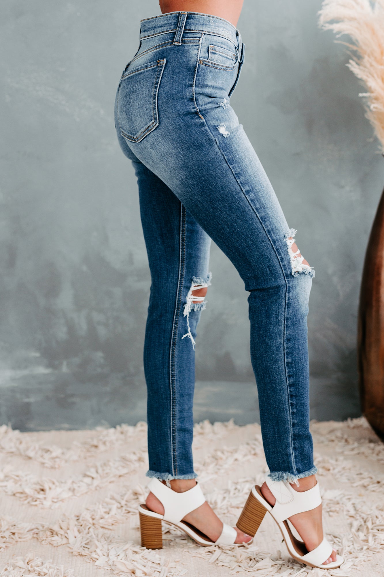 No Exclusions Sneak Peek Mid-Rise Distressed Skinny Jeans (Medium Light)-The Formal Wear