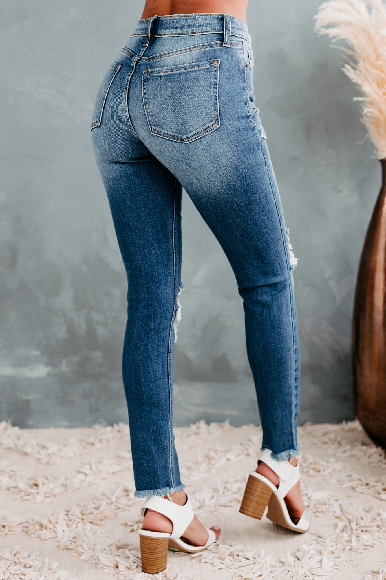 No Exclusions Sneak Peek Mid-Rise Distressed Skinny Jeans (Medium Light)-The Formal Wear