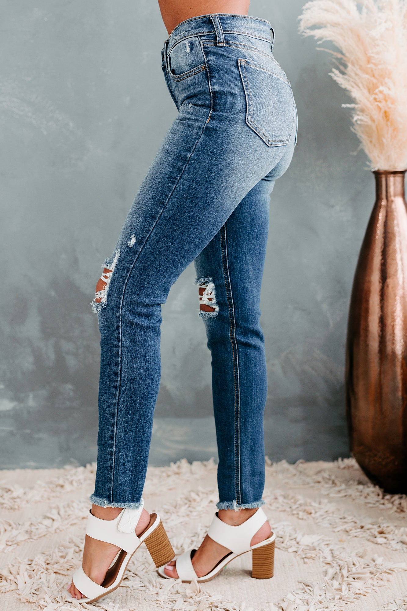 No Exclusions Sneak Peek Mid-Rise Distressed Skinny Jeans (Medium Light)-The Formal Wear