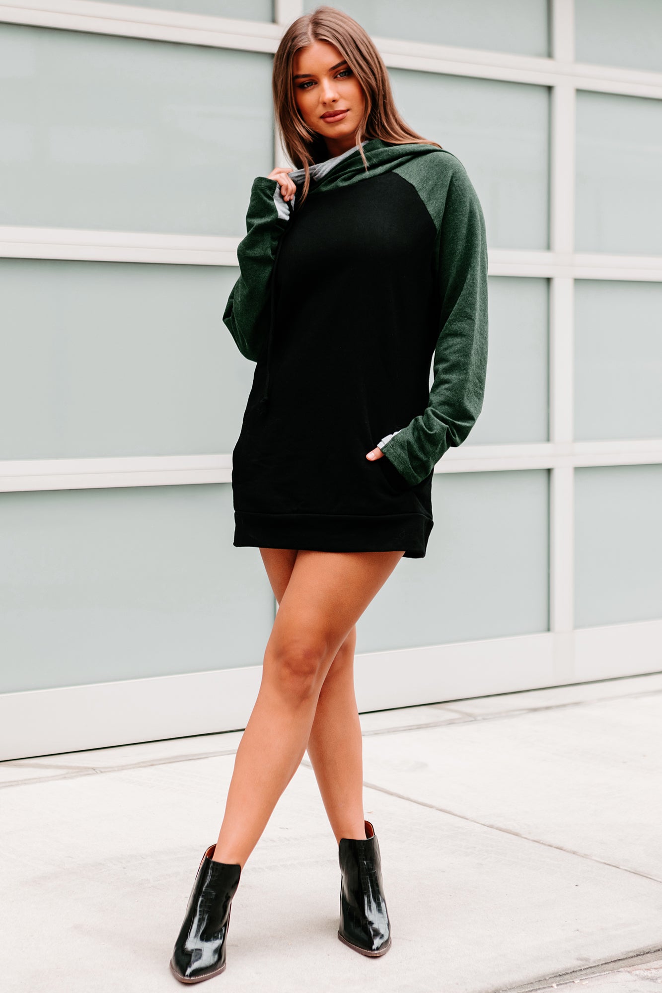 Backroad Beginnings Raglan Sleeve Hoodie (Hunter Green)-The Formal Wear