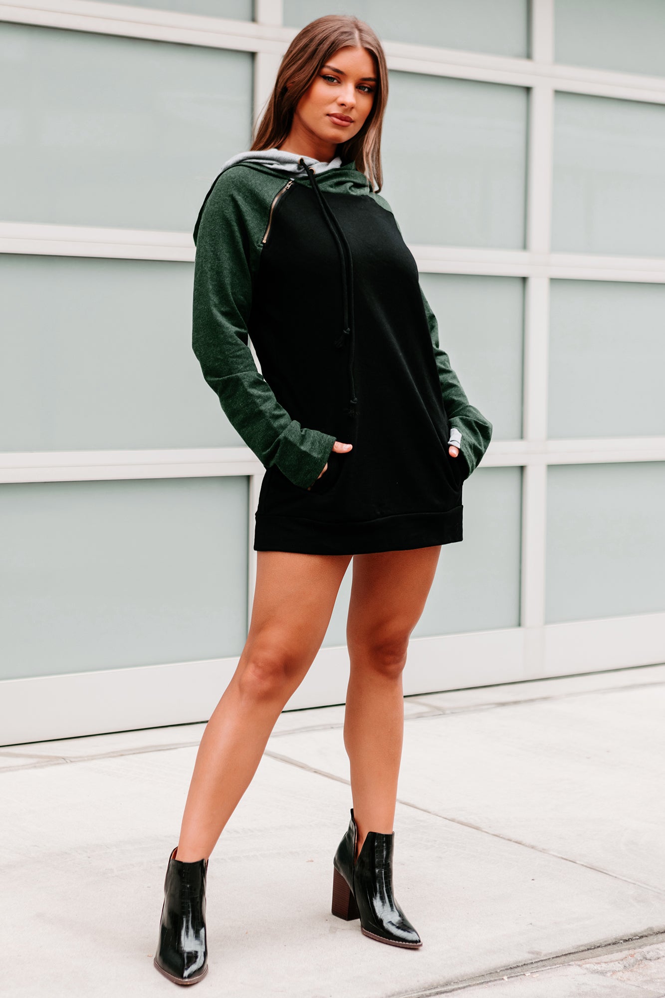 Backroad Beginnings Raglan Sleeve Hoodie (Hunter Green)-The Formal Wear