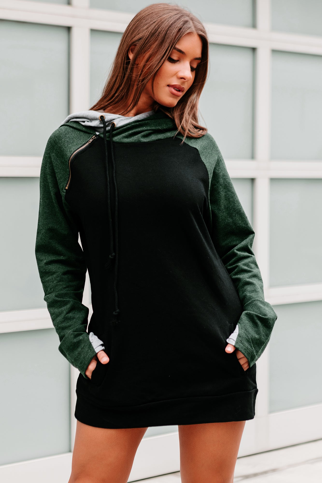 Backroad Beginnings Raglan Sleeve Hoodie (Hunter Green)-The Formal Wear