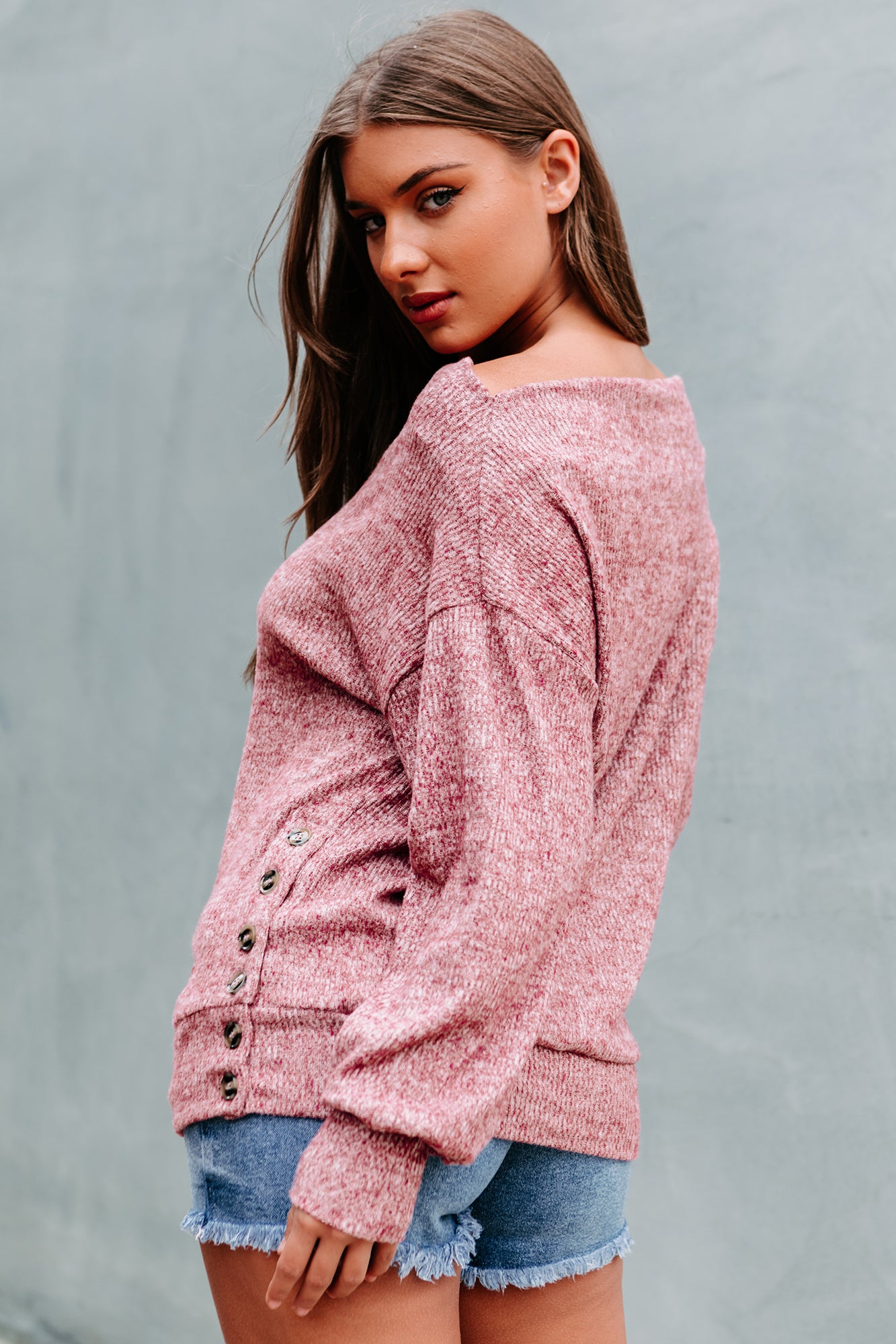 Mellowed Mindset Ribbed Off The Shoulder Sweater (Rose)-The Formal Wear