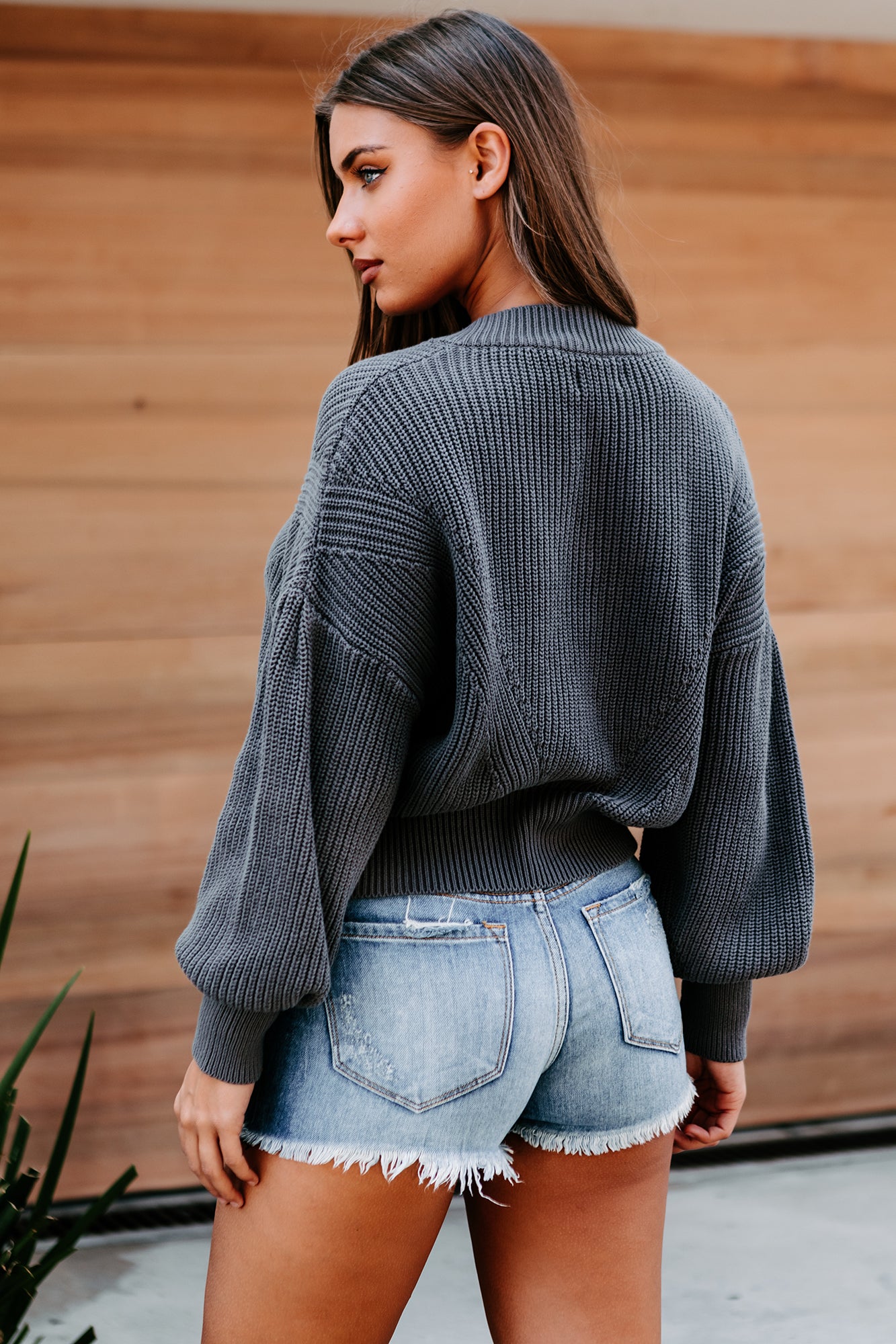 Cait V-Neck Slouchy Sweater (Charcoal Grey)-The Formal Wear