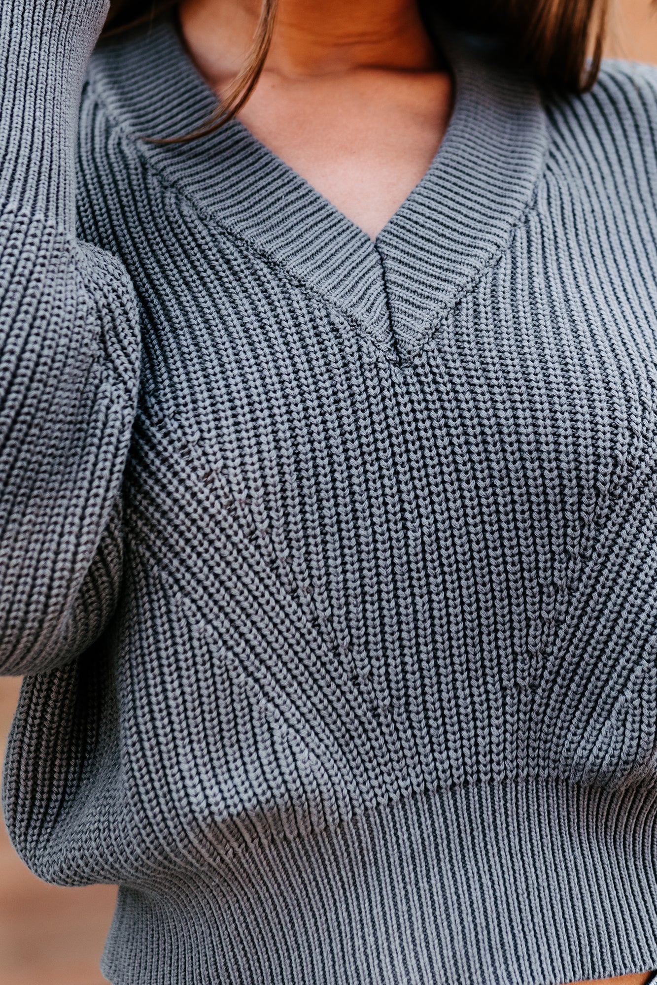 Cait V-Neck Slouchy Sweater (Charcoal Grey)-The Formal Wear