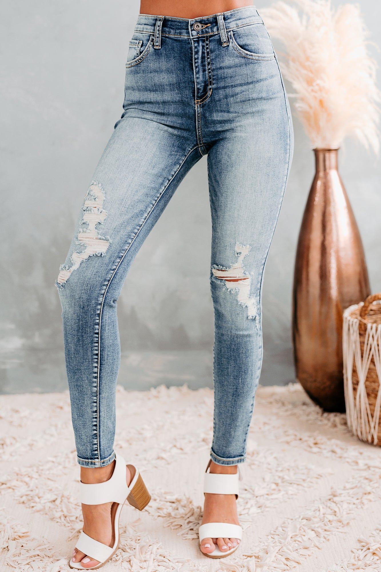 Rashida Sneak Peek High Rise Distressed Skinny Jeans (Medium Light)-The Formal Wear