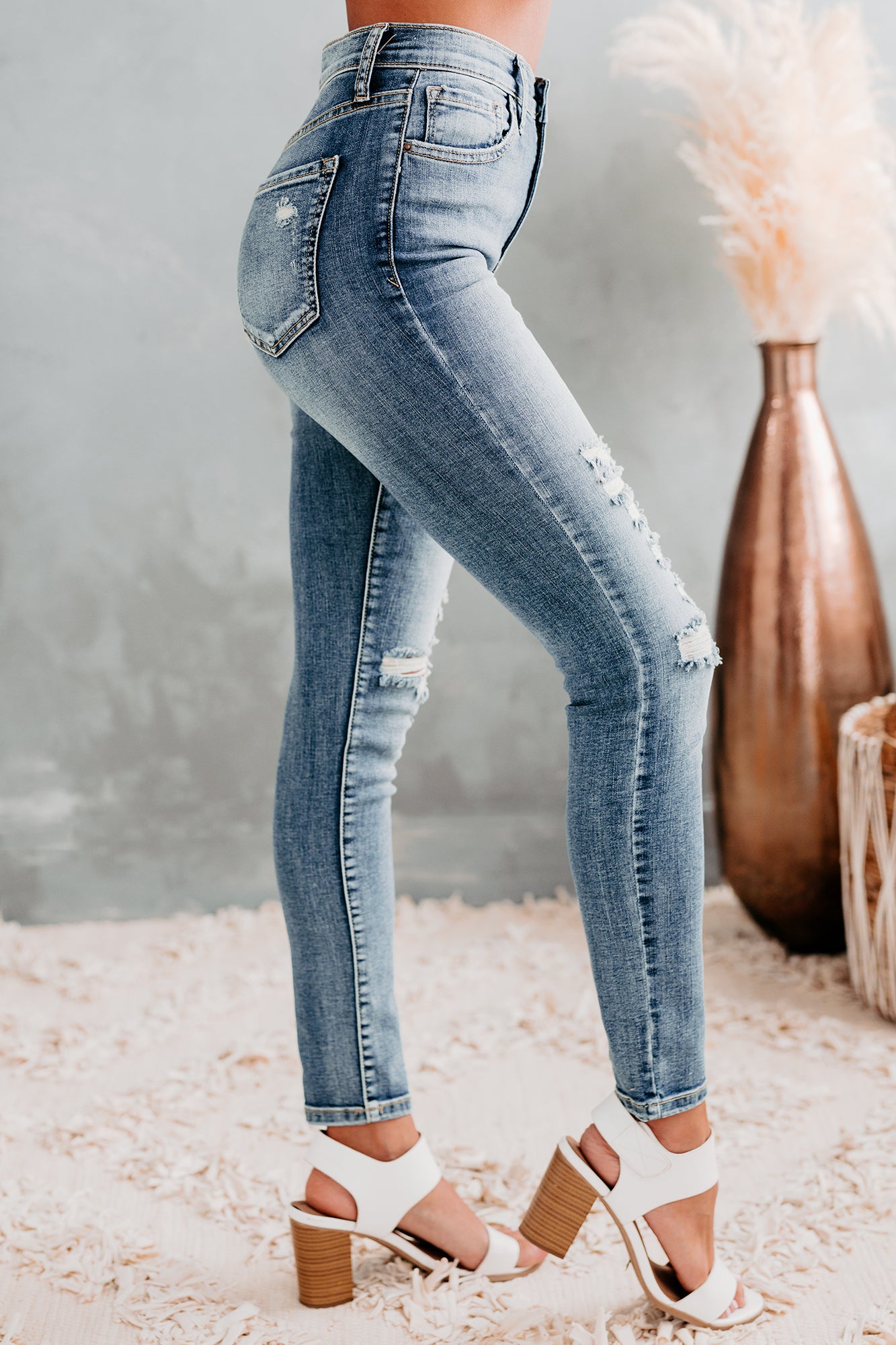 Rashida Sneak Peek High Rise Distressed Skinny Jeans (Medium Light)-The Formal Wear