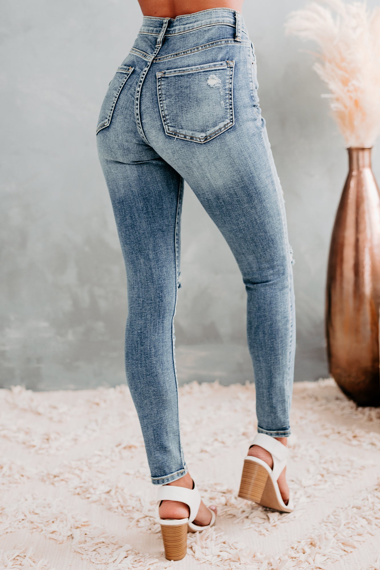 Rashida Sneak Peek High Rise Distressed Skinny Jeans (Medium Light)-The Formal Wear