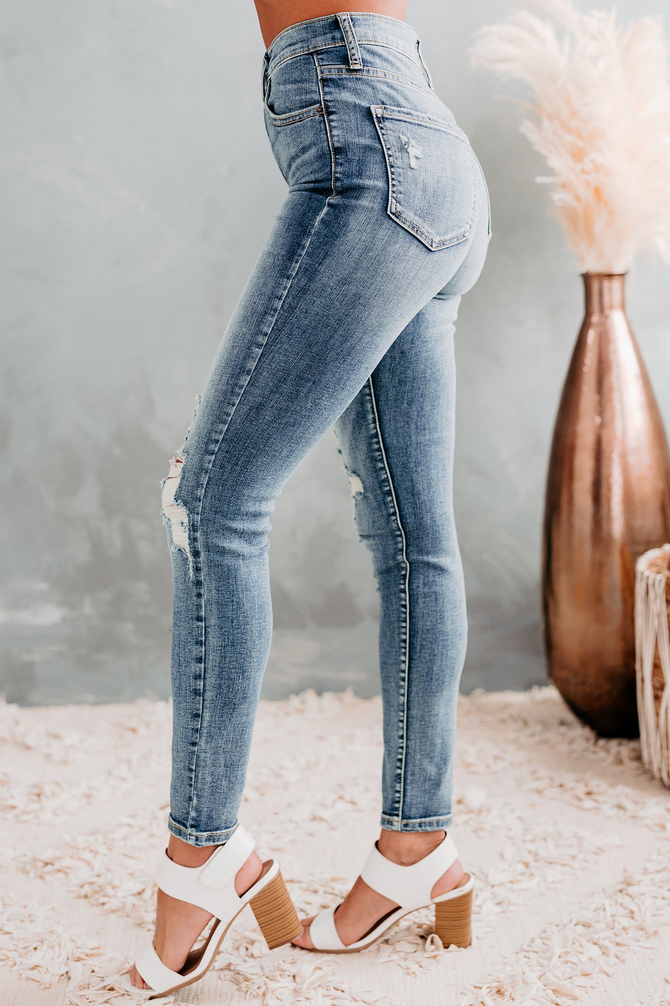 Rashida Sneak Peek High Rise Distressed Skinny Jeans (Medium Light)-The Formal Wear