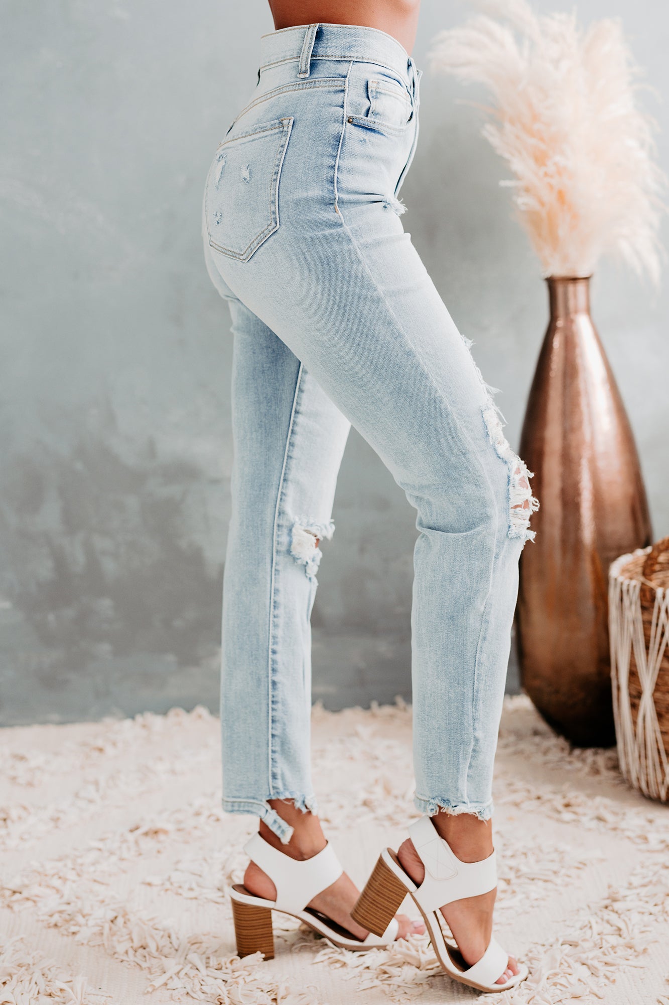 Fight The Fear Sneak Peek High Rise Distressed Skinny Jeans (Medium Light)-The Formal Wear