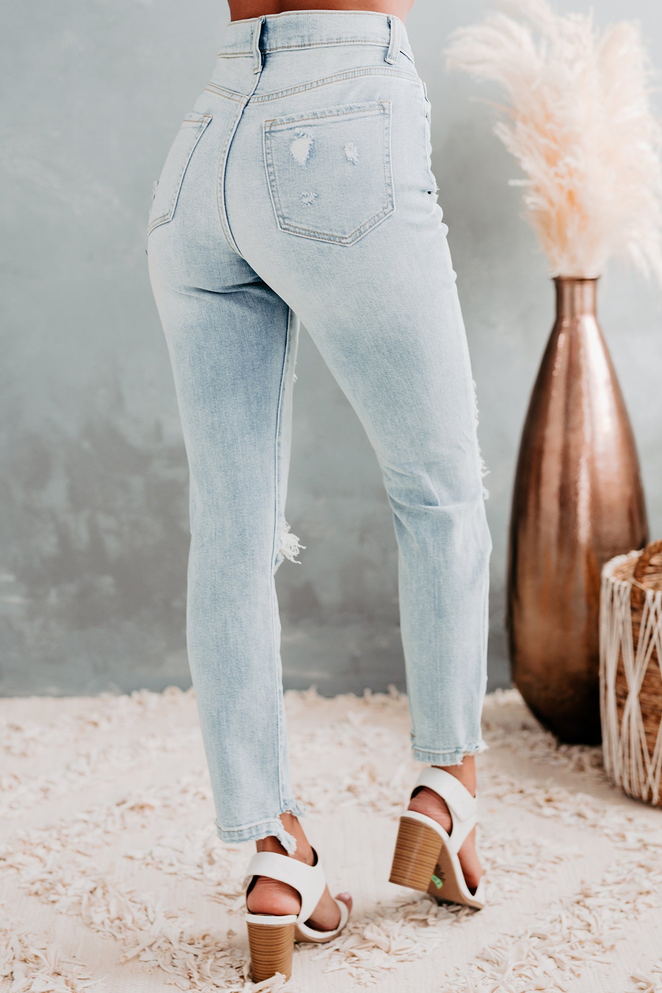 Fight The Fear Sneak Peek High Rise Distressed Skinny Jeans (Medium Light)-The Formal Wear