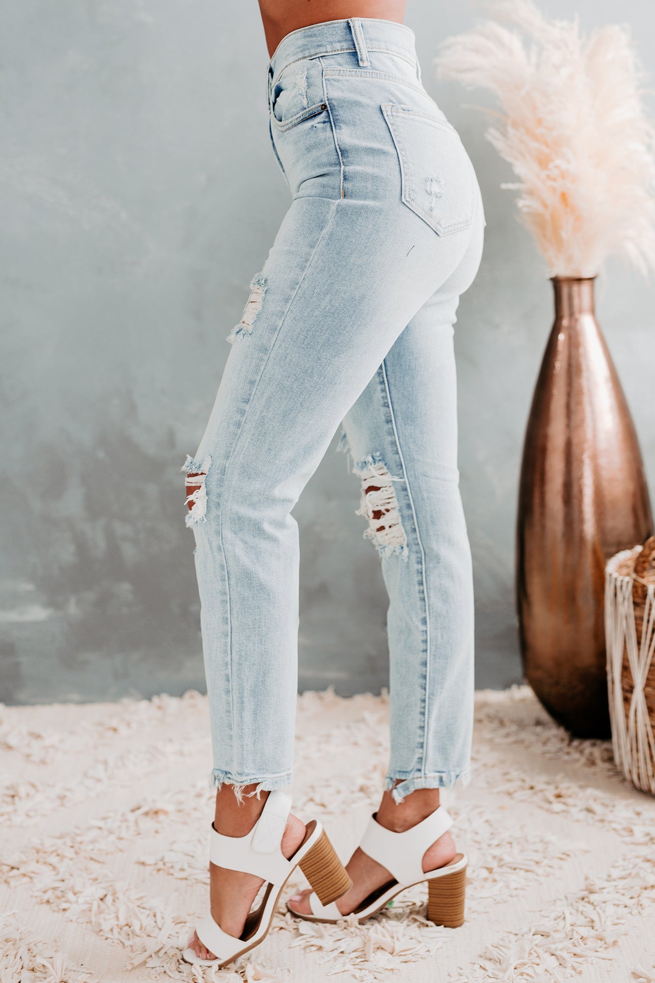 Fight The Fear Sneak Peek High Rise Distressed Skinny Jeans (Medium Light)-The Formal Wear