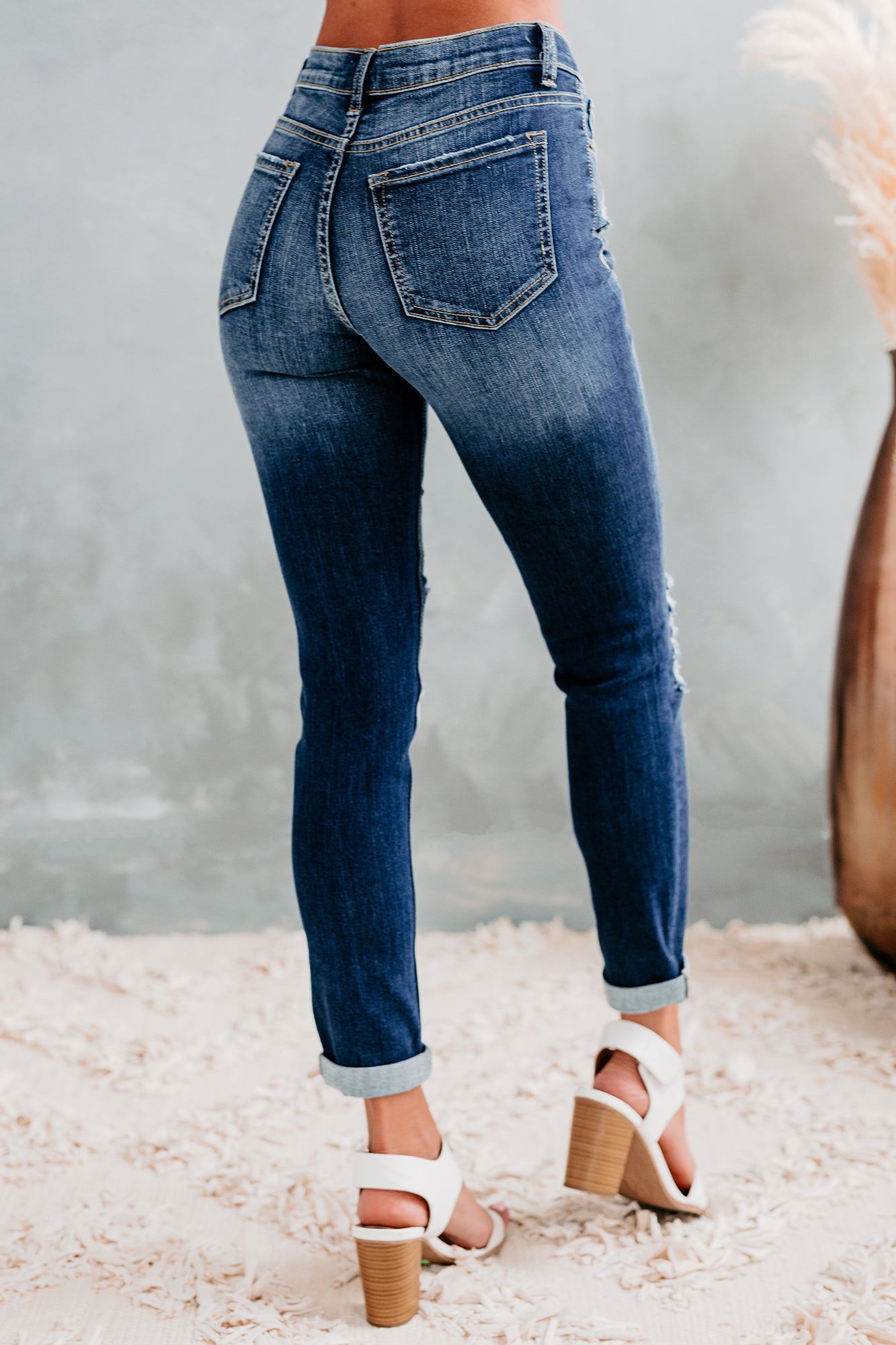 Unconditionally Yours Sneak Peek Mid-Rise Distressed Skinny Jeans (Medium Dark)-The Formal Wear