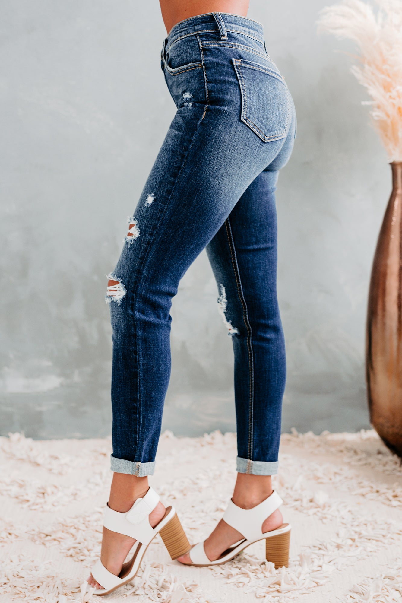 Unconditionally Yours Sneak Peek Mid-Rise Distressed Skinny Jeans (Medium Dark)-The Formal Wear