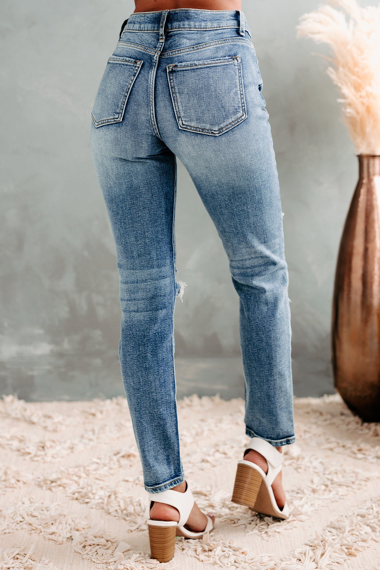 Breanna Distressed Mid Rise Sneak Peek Jeans (Medium Dark)-The Formal Wear