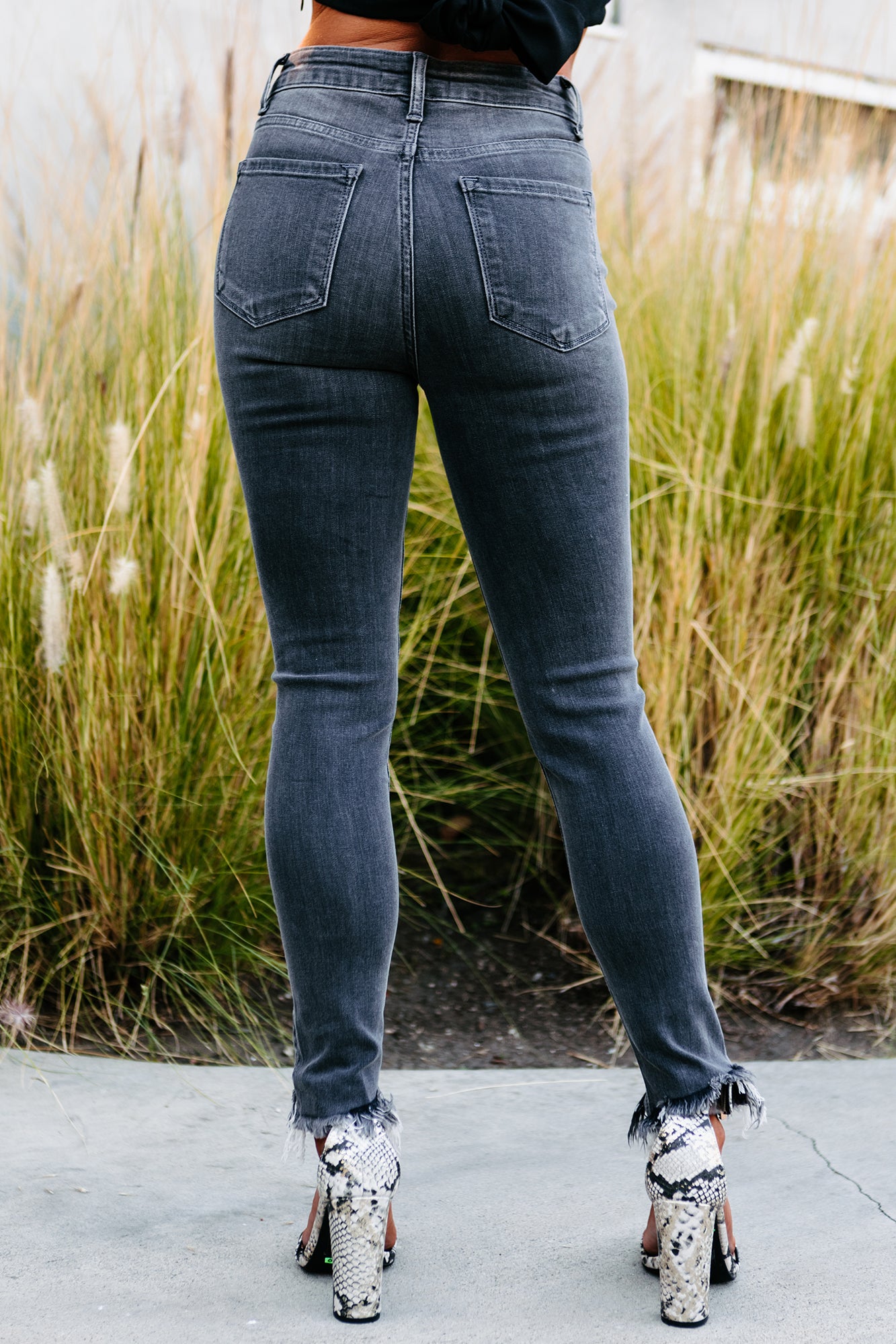 Desdemona Flying Monkey High Rise Button-Fly Cropped Skinny Jeans (Grey)-The Formal Wear