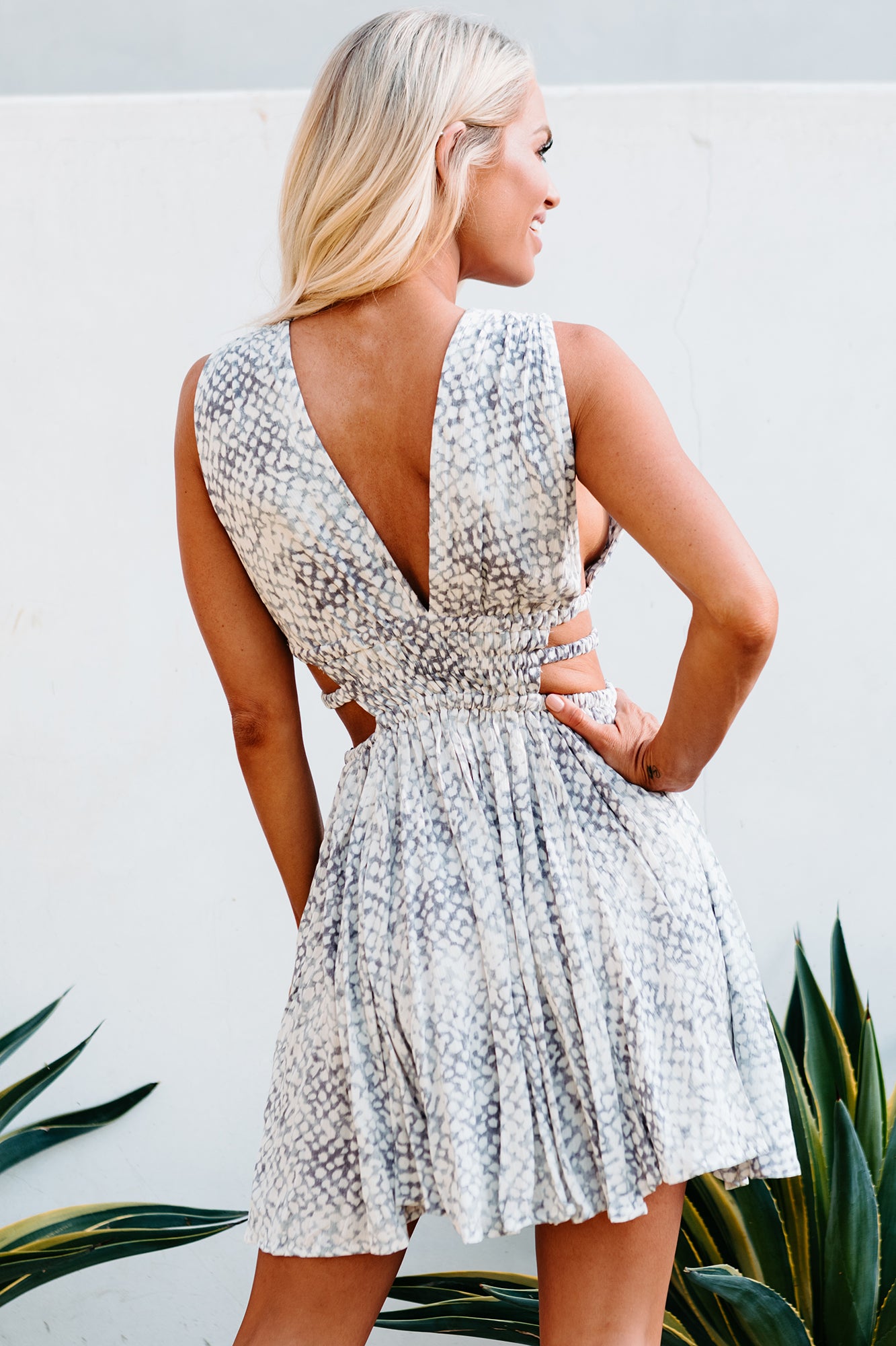 Dance Till Dawn Snake Print Cut-Out Mini Dress (Grey)-The Formal Wear