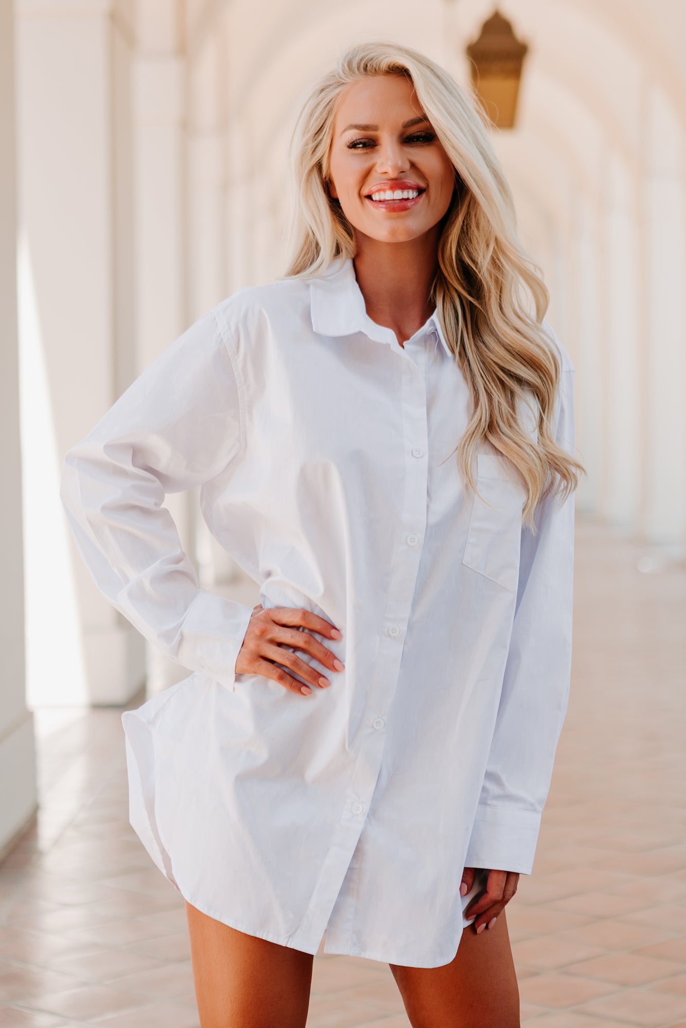 None Of Your Business Oversized Shirt Dress (White)-The Formal Wear