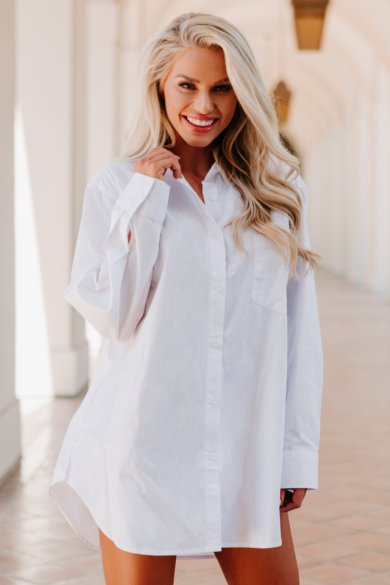 None Of Your Business Oversized Shirt Dress (White)-The Formal Wear