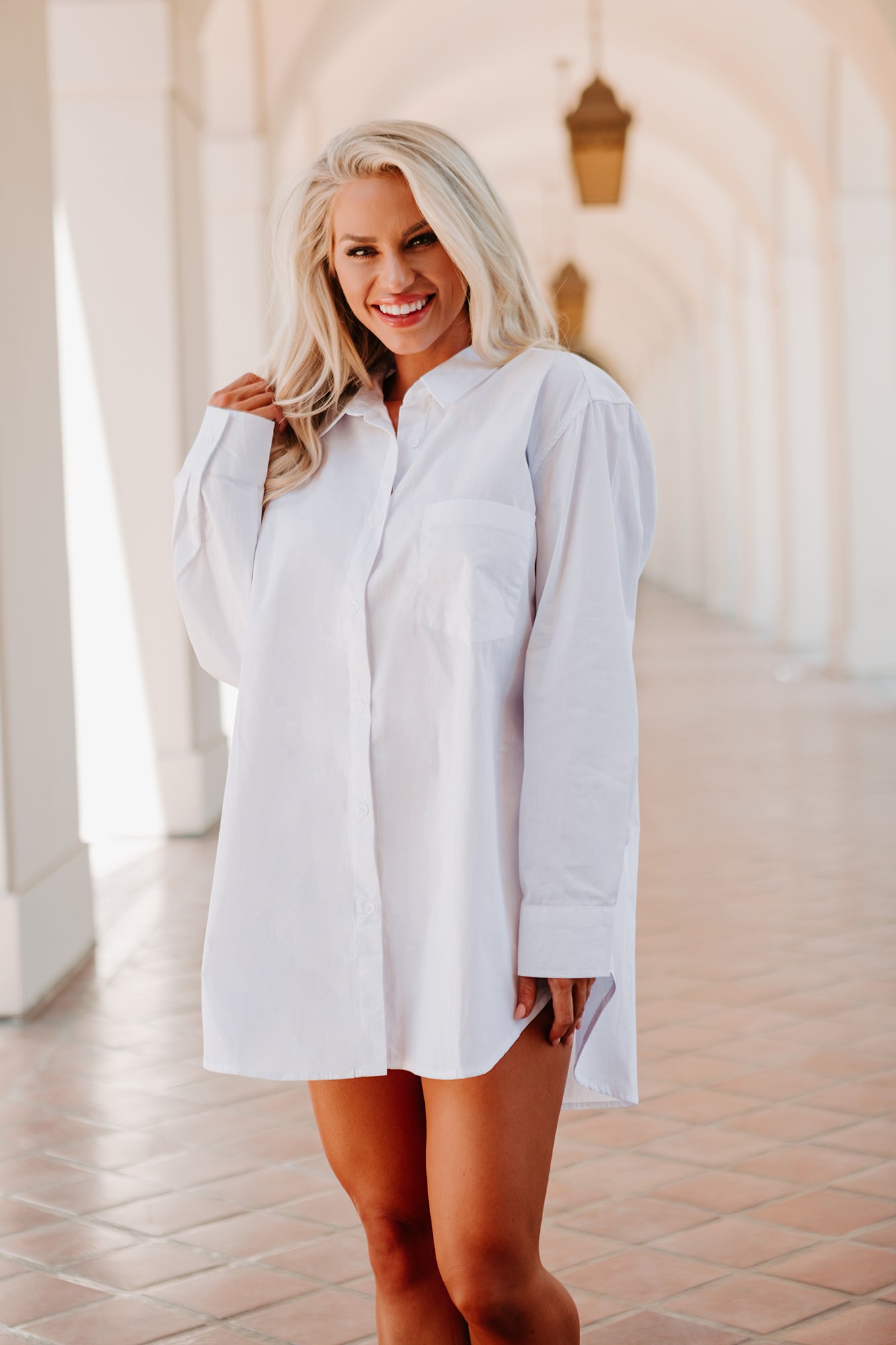 None Of Your Business Oversized Shirt Dress (White)-The Formal Wear