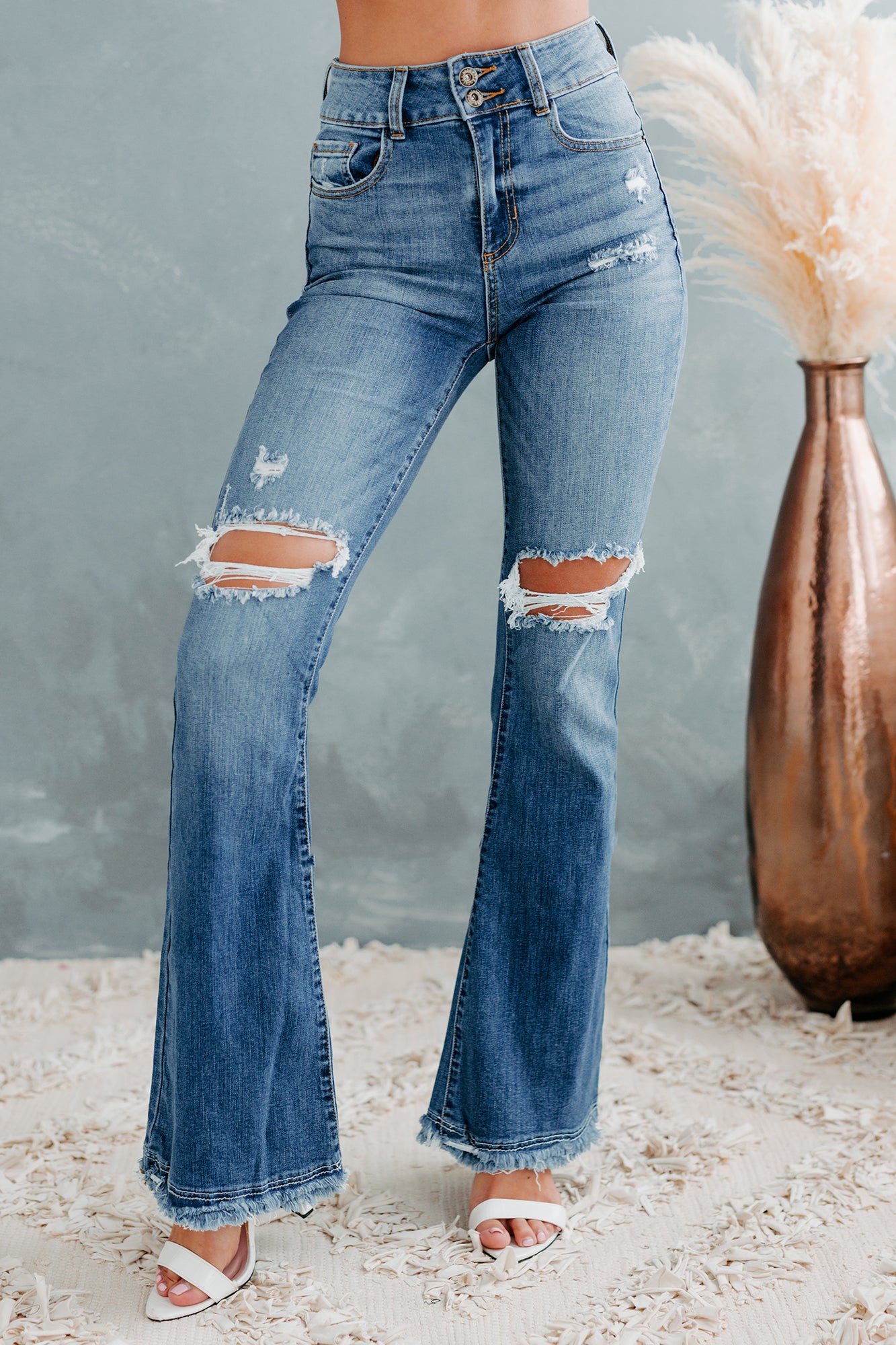 Rhett Sneak Peek High-Rise Distressed Flare Jeans (Medium)-The Formal Wear