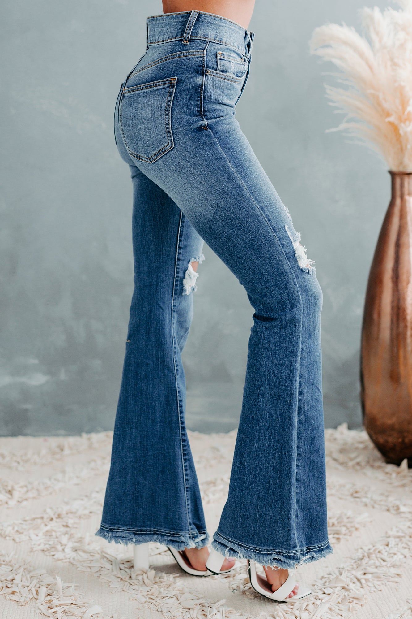Rhett Sneak Peek High-Rise Distressed Flare Jeans (Medium)-The Formal Wear