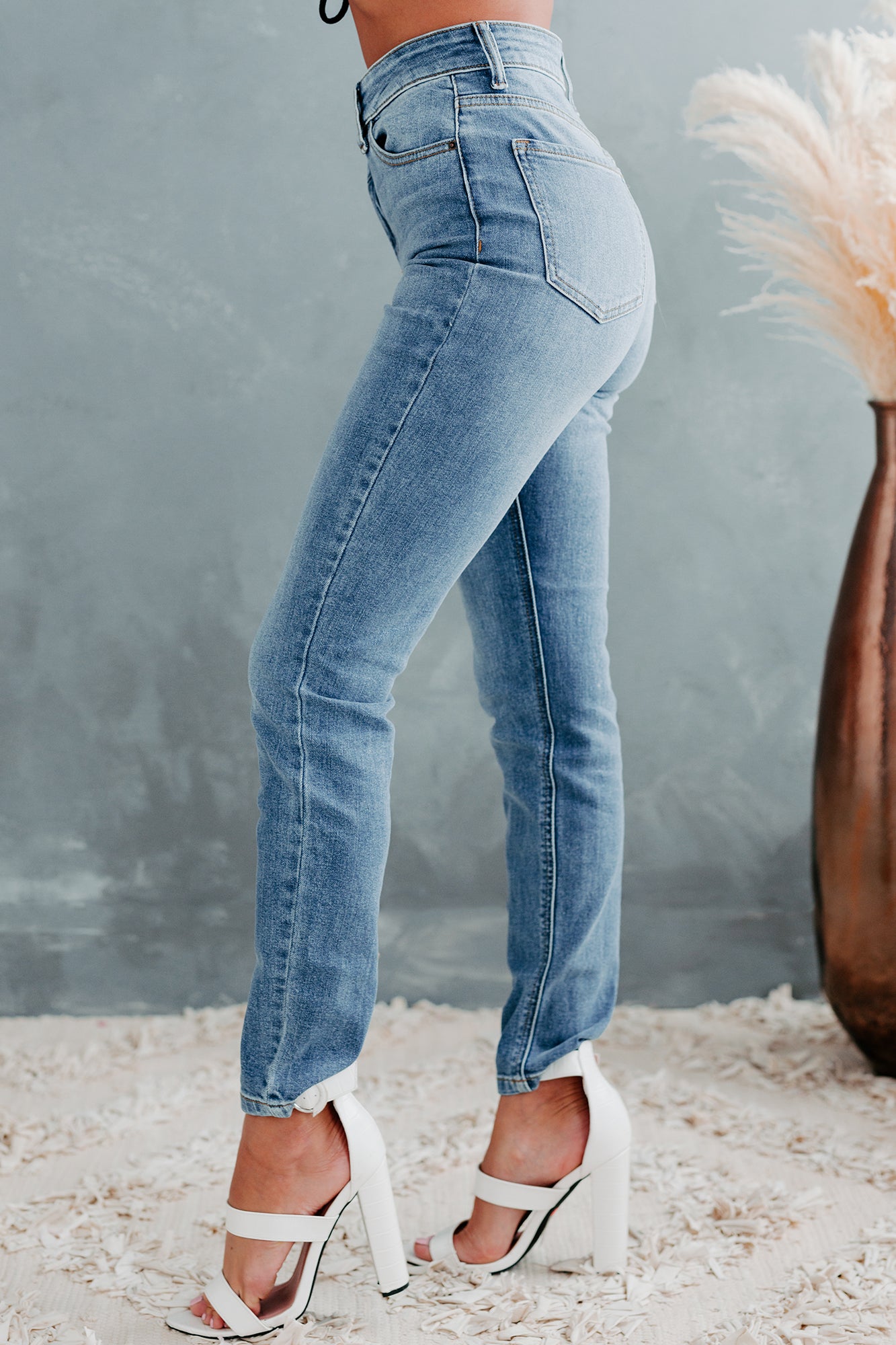 Topanga Sneak Peek 90's High Rise Cross-Fly Skinny Jeans (Medium Light)-The Formal Wear