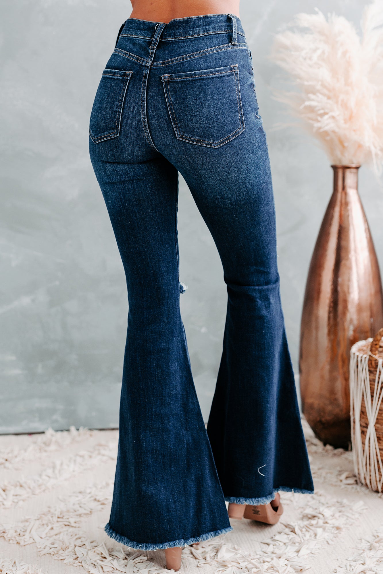 Trail Ride Sneak Peek High Rise Distressed Flare Jeans (Dark)-The Formal Wear