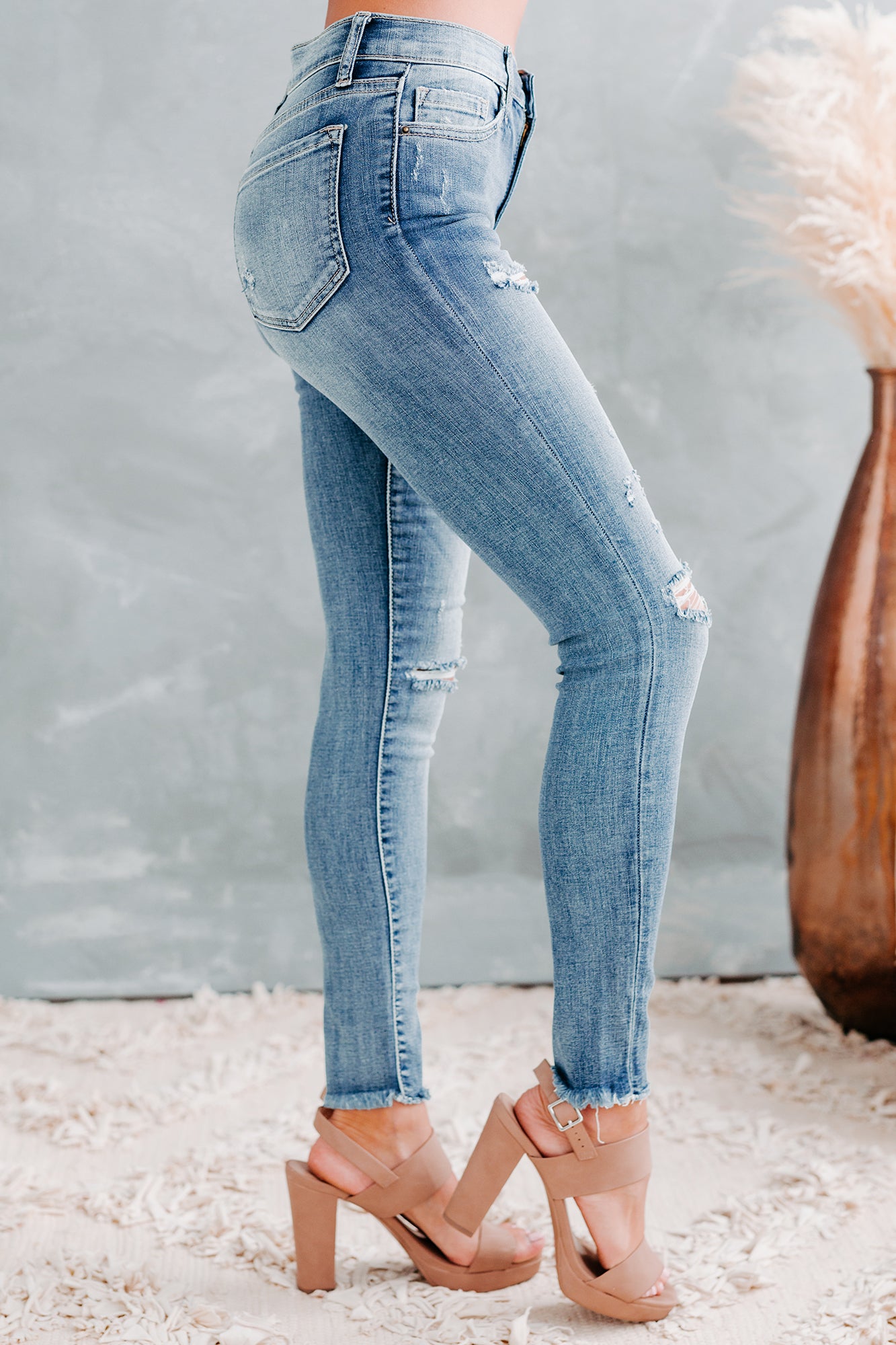 Same Wheelhouse Sneak Peek Mid-Rise Distressed Skinny Jeans (Medium Vintage)-The Formal Wear