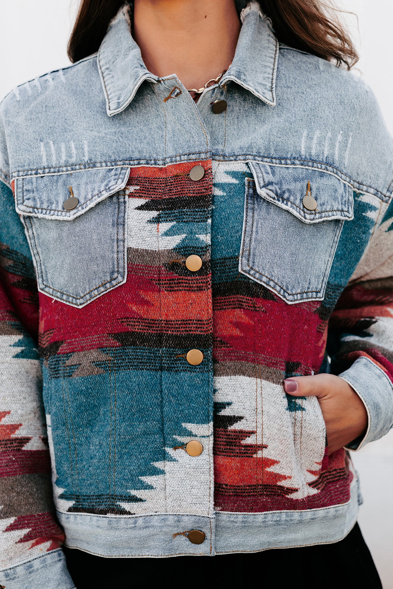 Canyon Views Denim/Aztec Print Jacket (Denim)-The Formal Wear