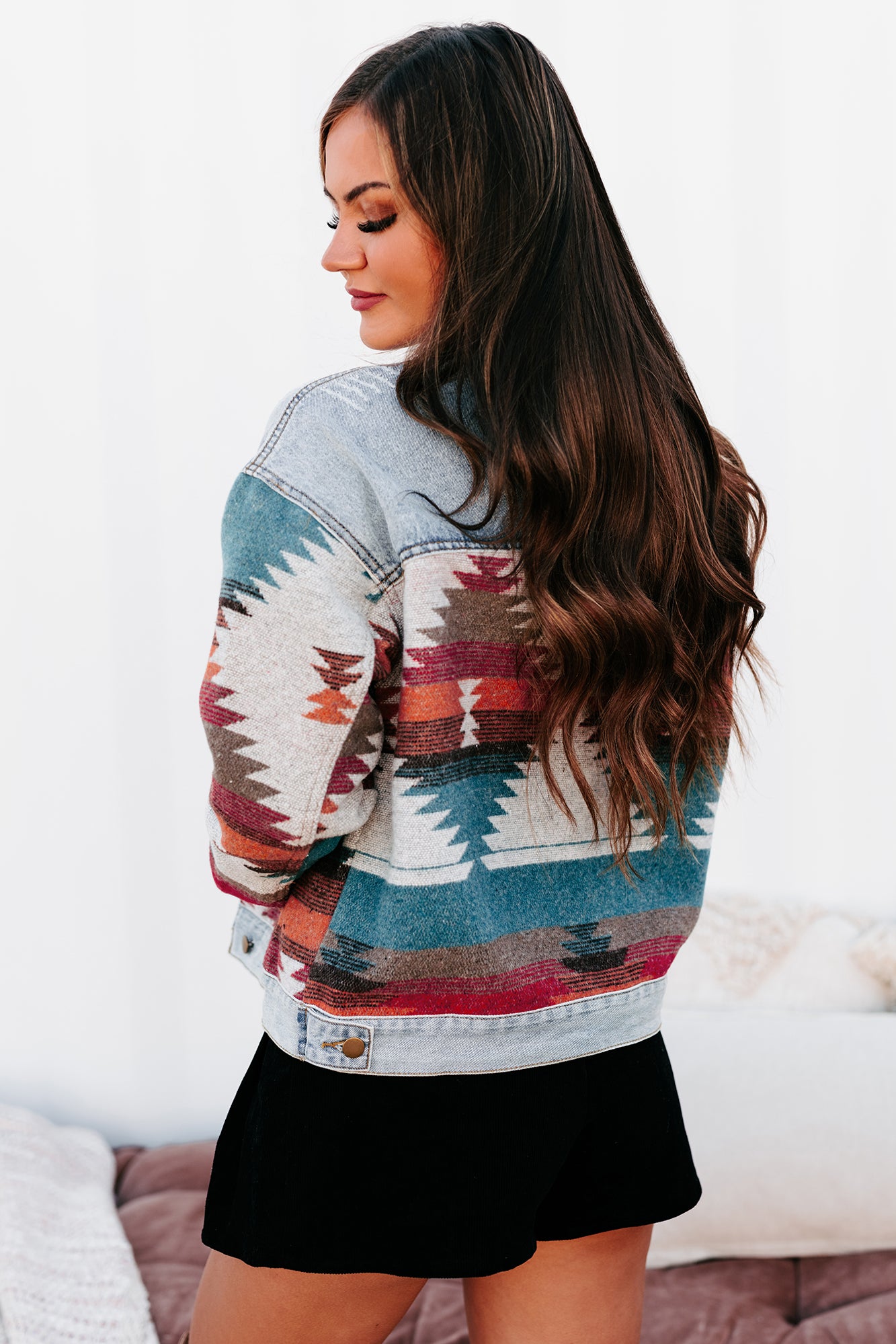 Canyon Views Denim/Aztec Print Jacket (Denim)-The Formal Wear