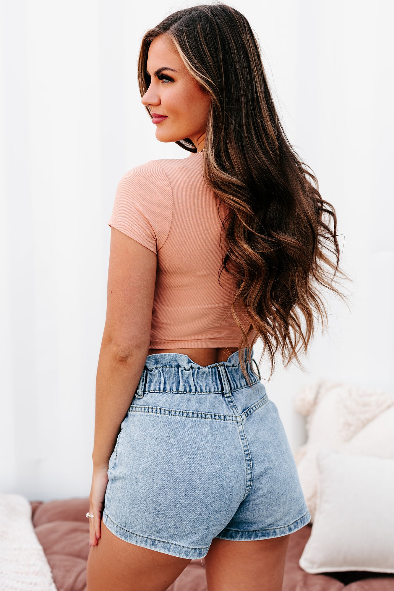 Falling Fast Ribbed Twist-Front Crop Top (Papaya)-The Formal Wear