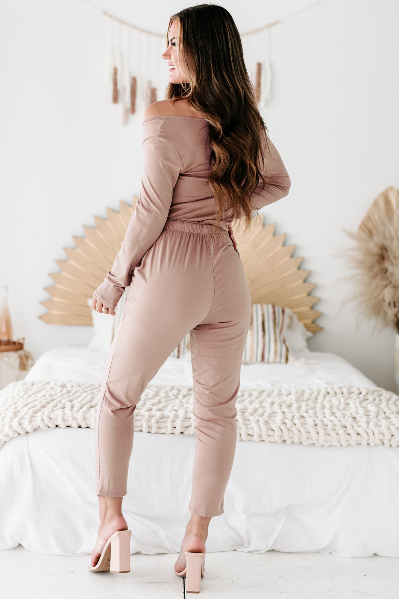Cozy Queen Long Sleeve Button-Down Jumpsuit (Pale Mauve)-The Formal Wear