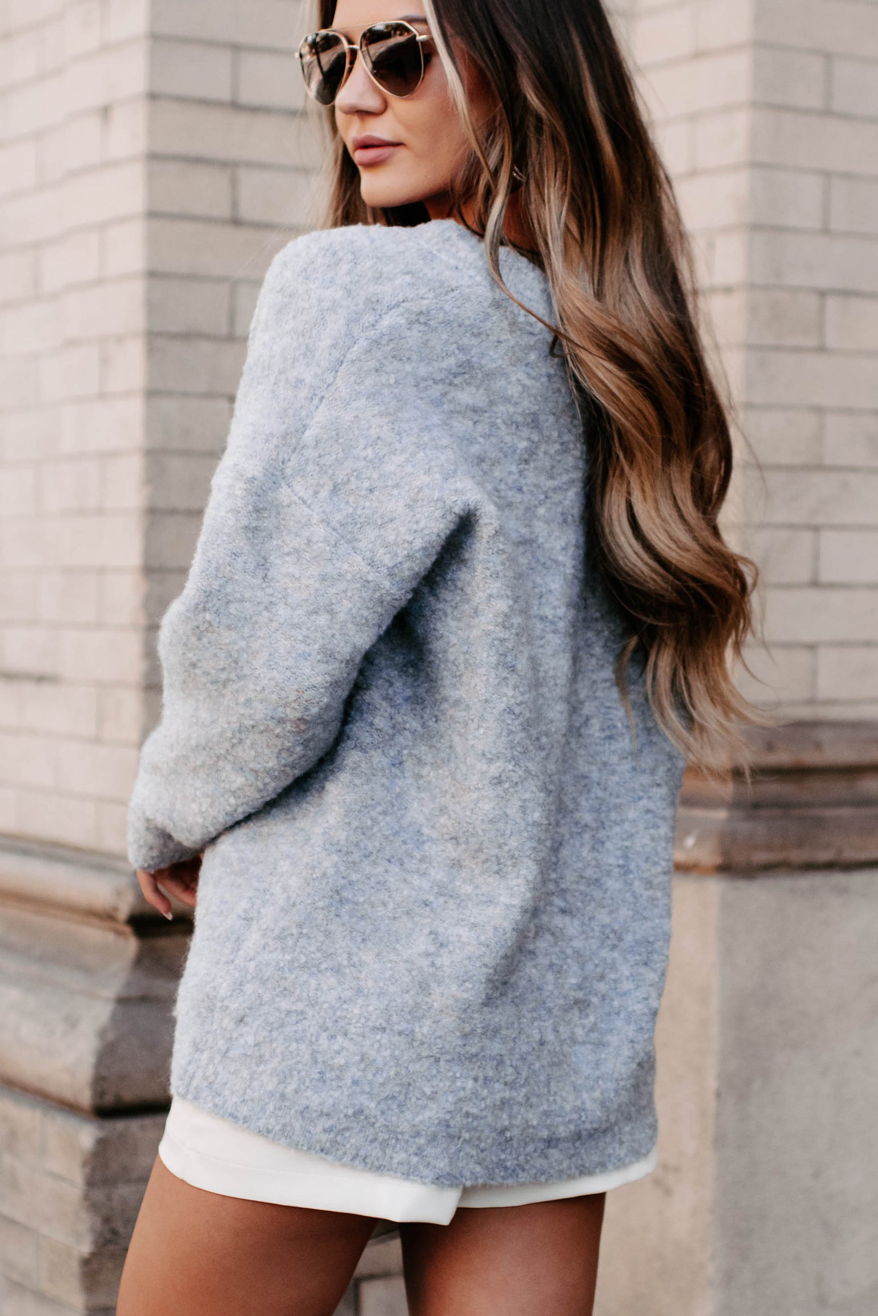 Stop The Cold Oversized V-Neck Sweater (Light Blue/Multi)-The Formal Wear