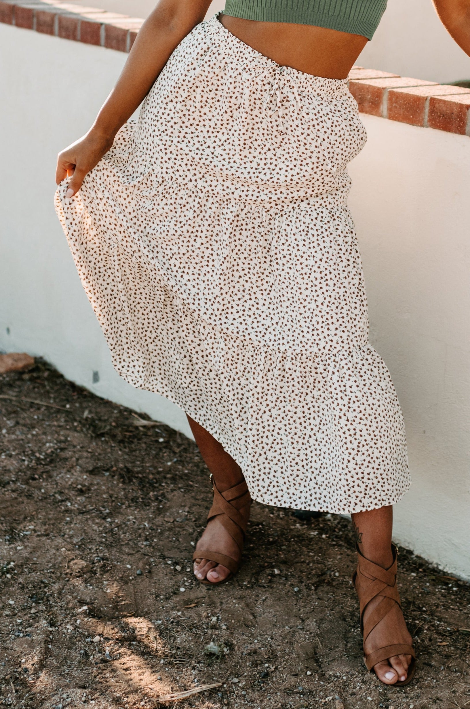 Perfect Blooms Tiered Floral Midi Skirt (Cream Combo)-The Formal Wear