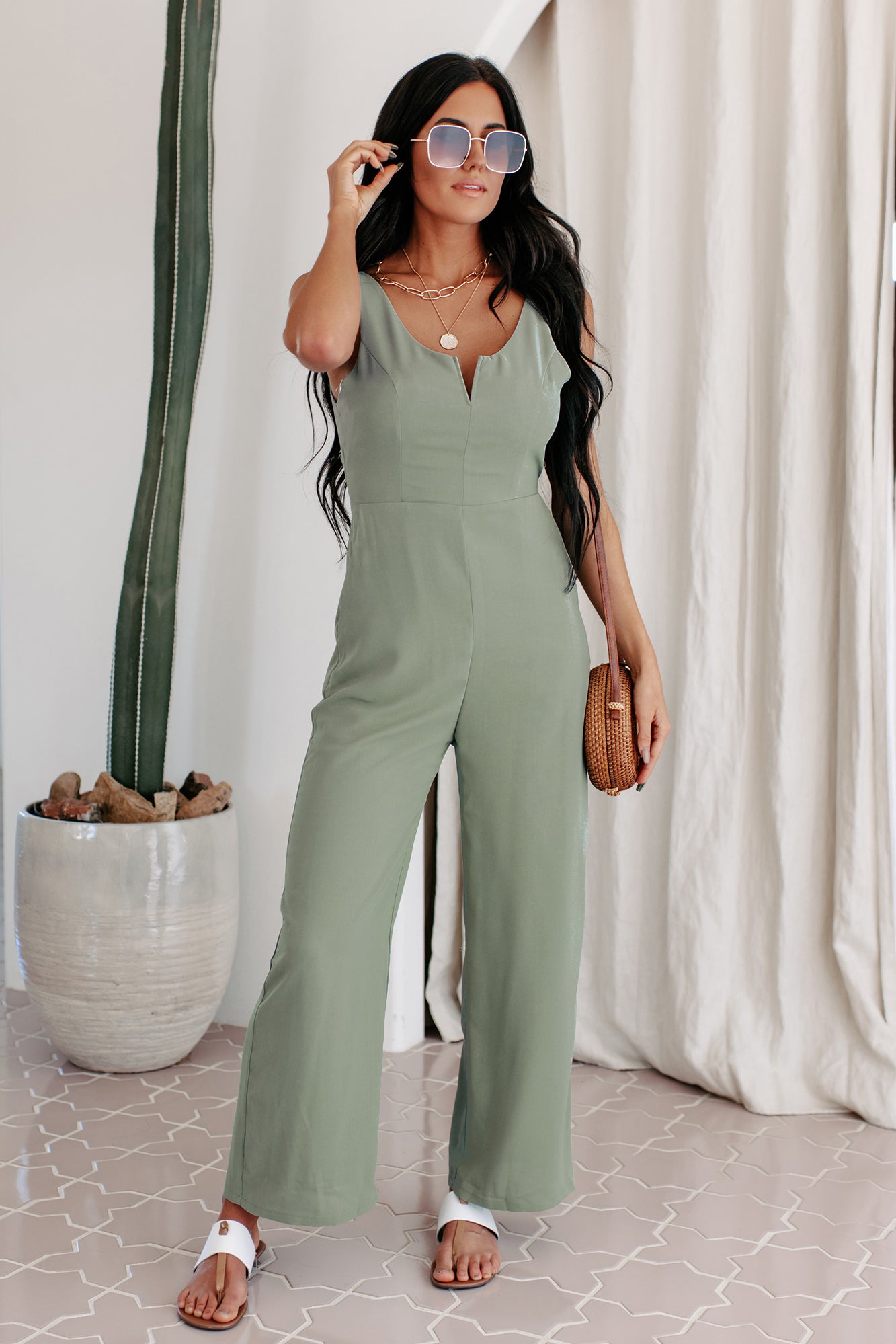 Change Your Destiny Tie-Wrap Jumpsuit (Sage)-The Formal Wear
