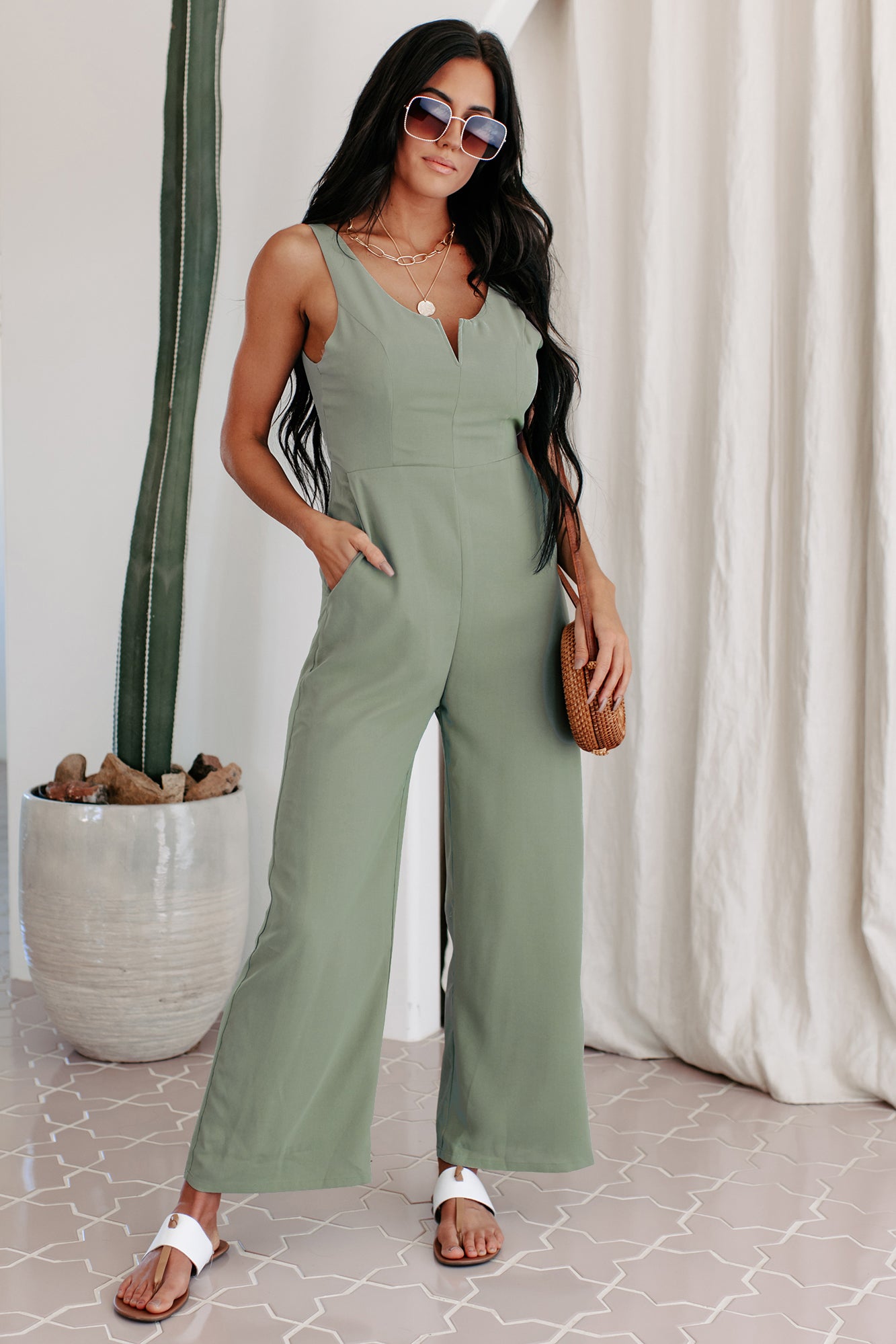 Change Your Destiny Tie-Wrap Jumpsuit (Sage)-The Formal Wear