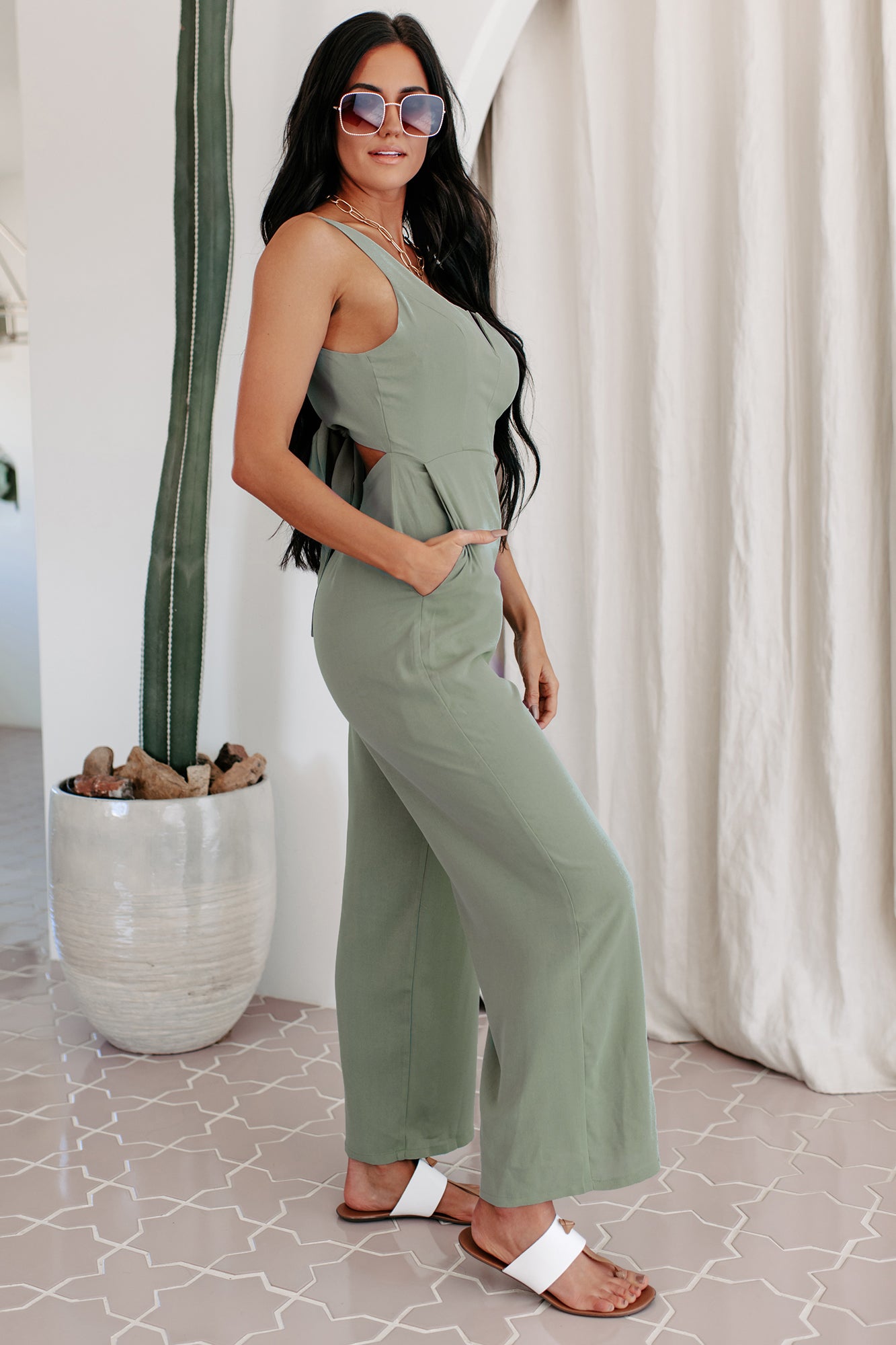 Change Your Destiny Tie-Wrap Jumpsuit (Sage)-The Formal Wear